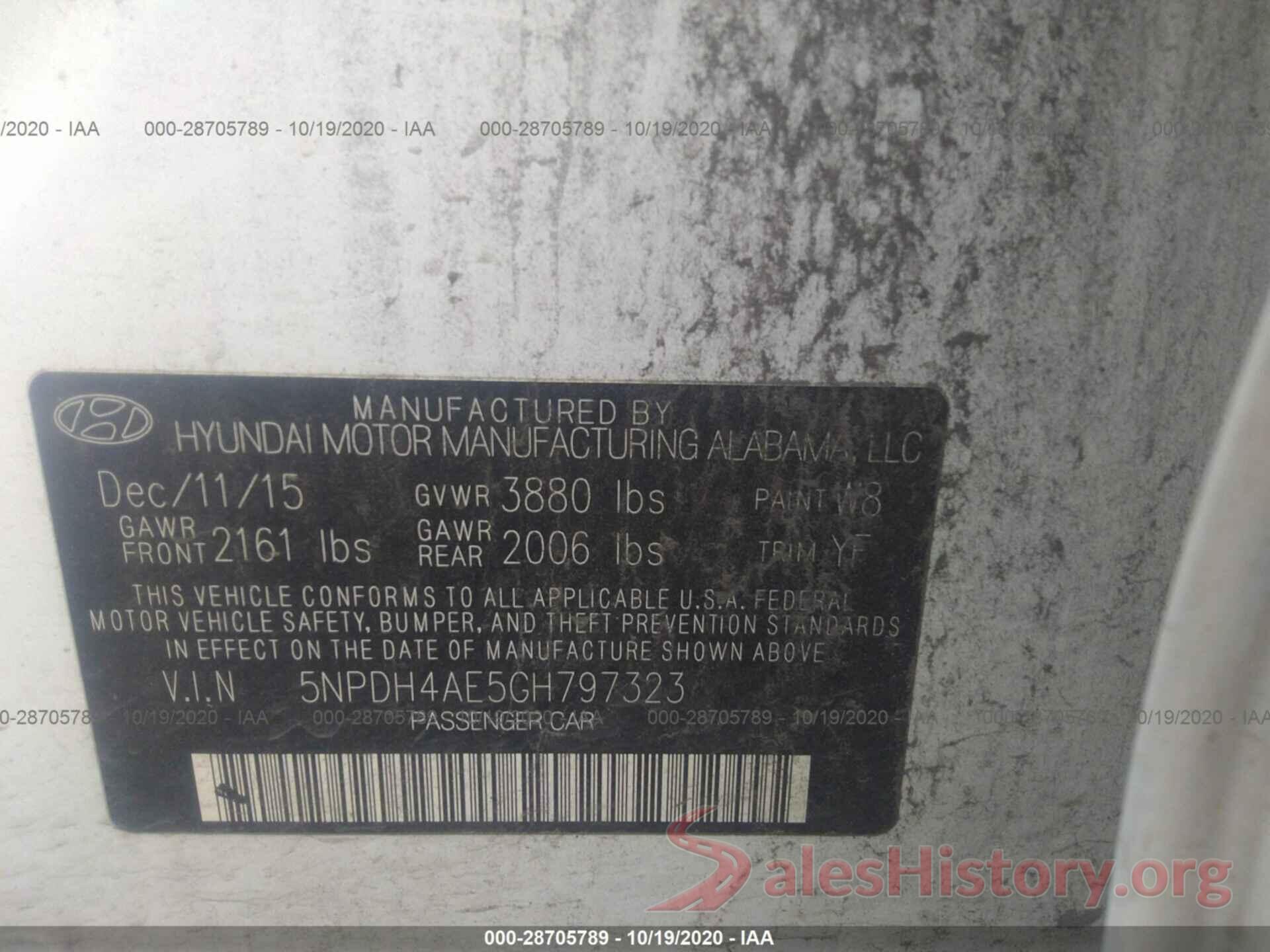 5NPDH4AE5GH797323 2016 HYUNDAI ELANTRA