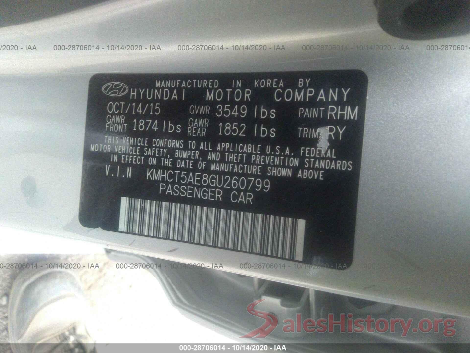 KMHCT5AE8GU260799 2016 HYUNDAI ACCENT