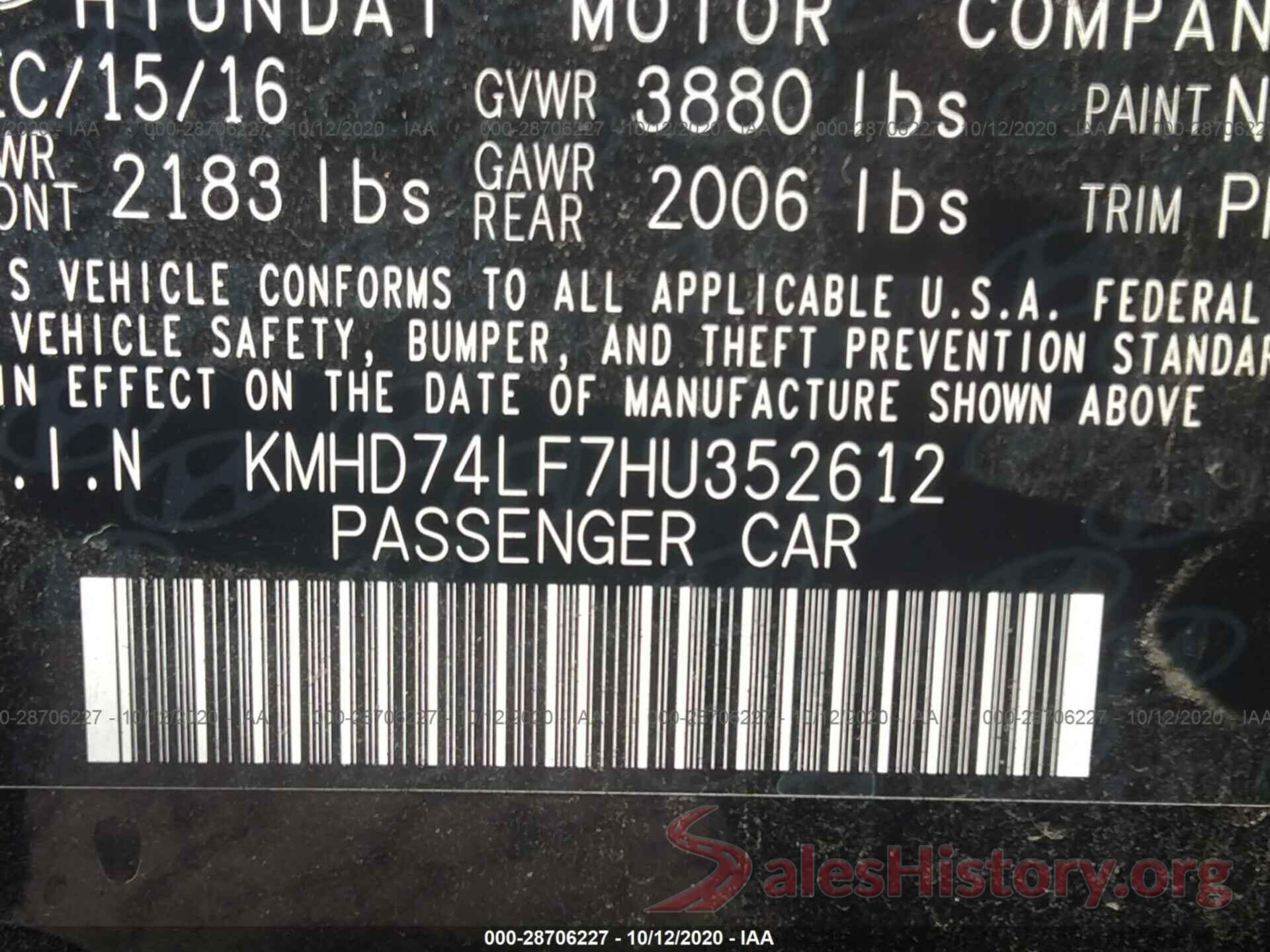 KMHD74LF7HU352612 2017 HYUNDAI ELANTRA