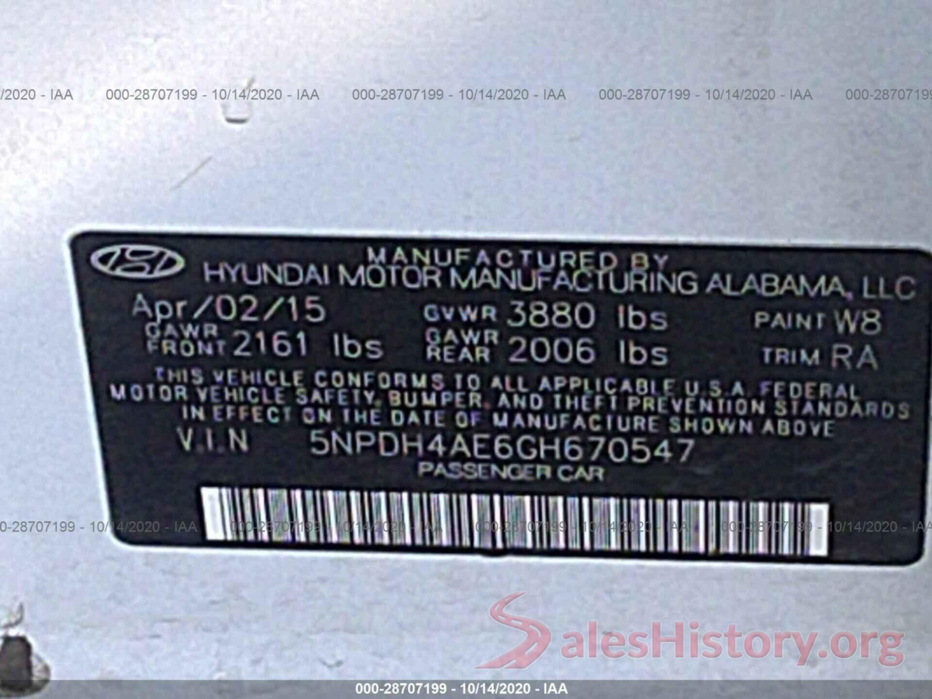 5NPDH4AE6GH670547 2016 HYUNDAI ELANTRA