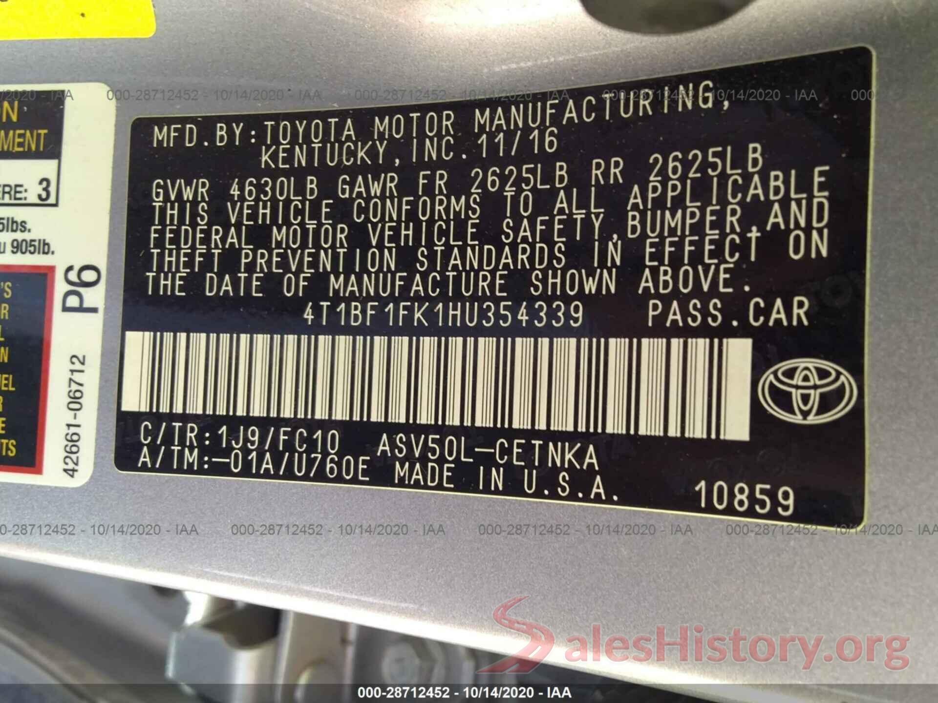 4T1BF1FK1HU354339 2017 TOYOTA CAMRY