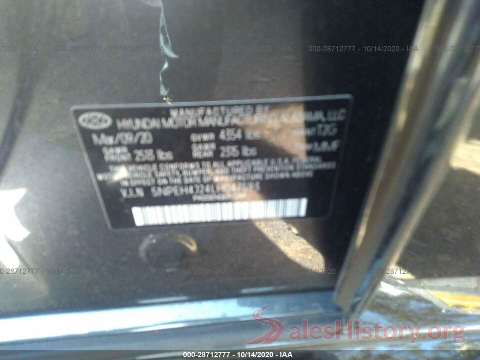 5NPEH4J24LH047593 2020 HYUNDAI SONATA