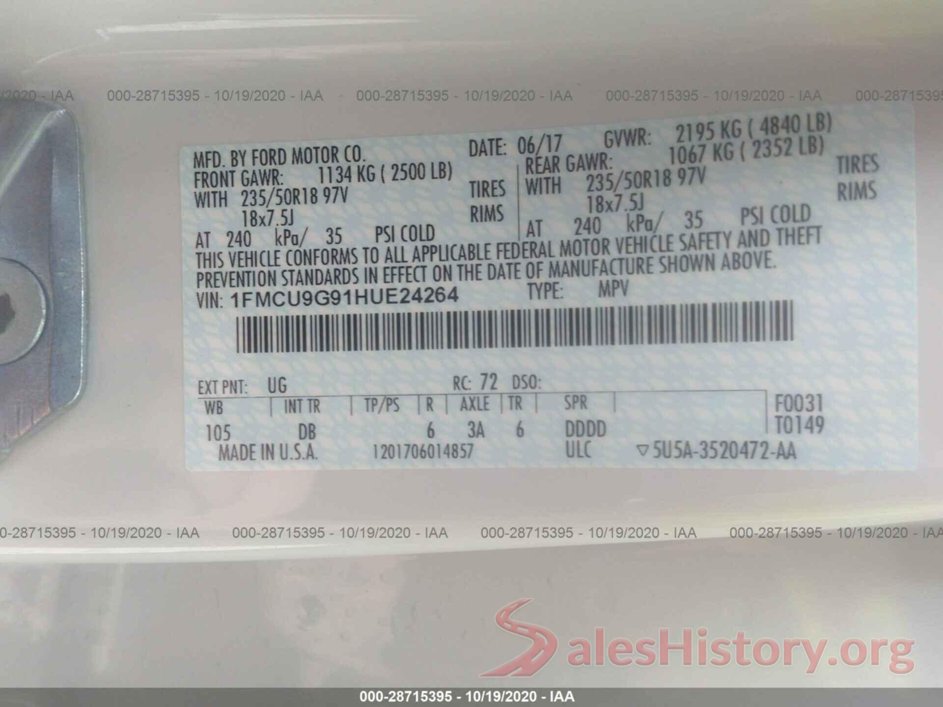 1FMCU9G91HUE24264 2017 FORD ESCAPE