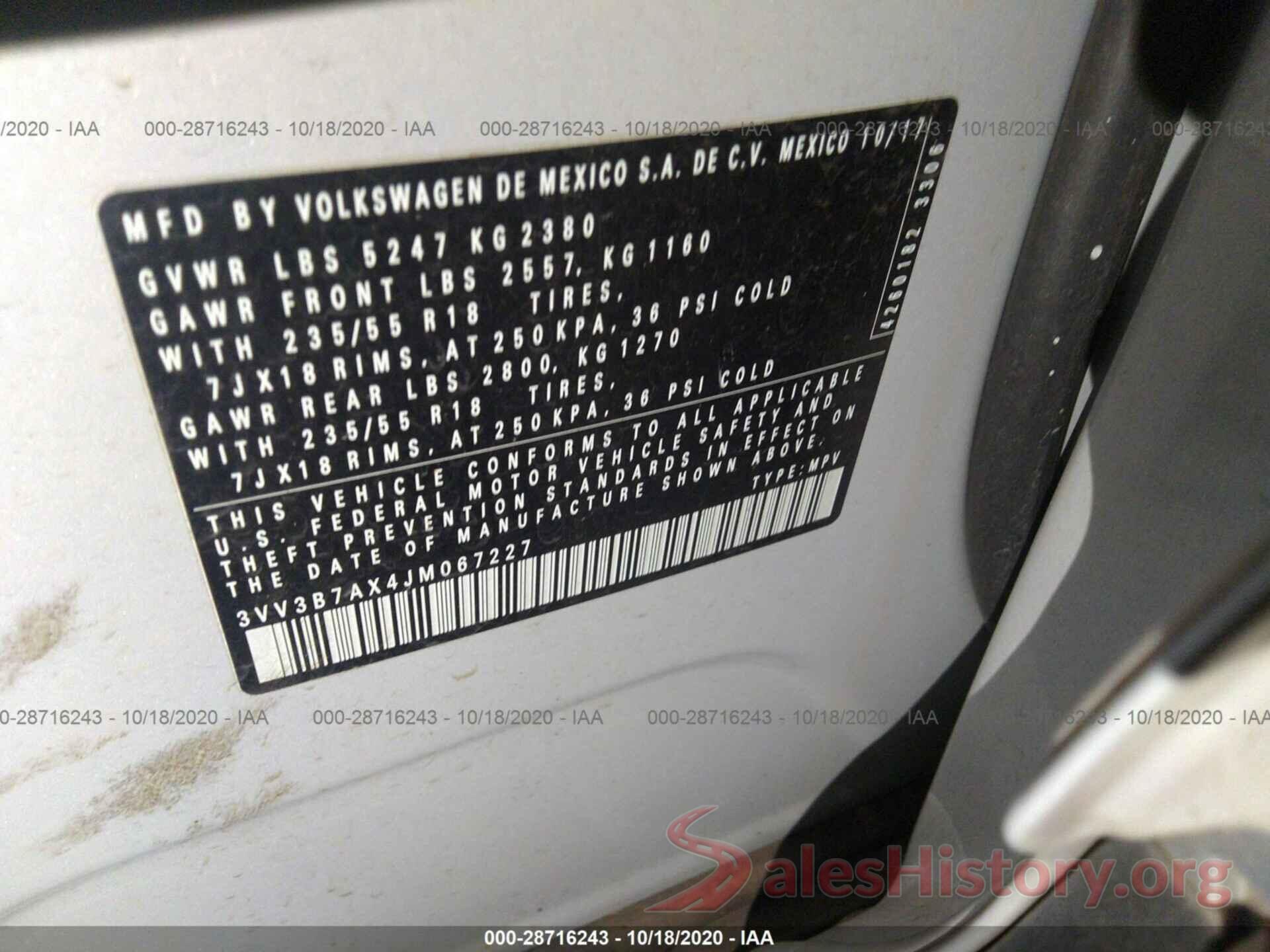 3VV3B7AX4JM067227 2018 VOLKSWAGEN TIGUAN