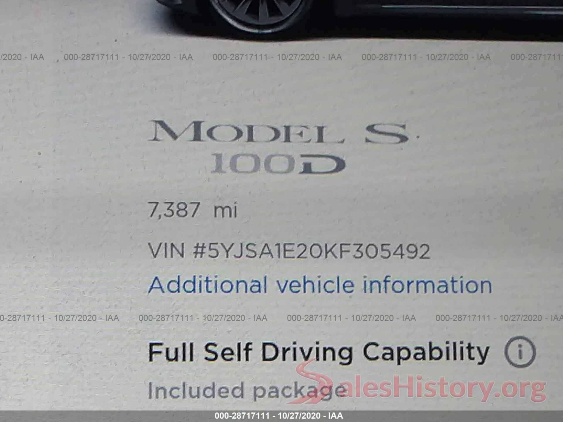 5YJSA1E20KF305492 2019 TESLA MODEL S