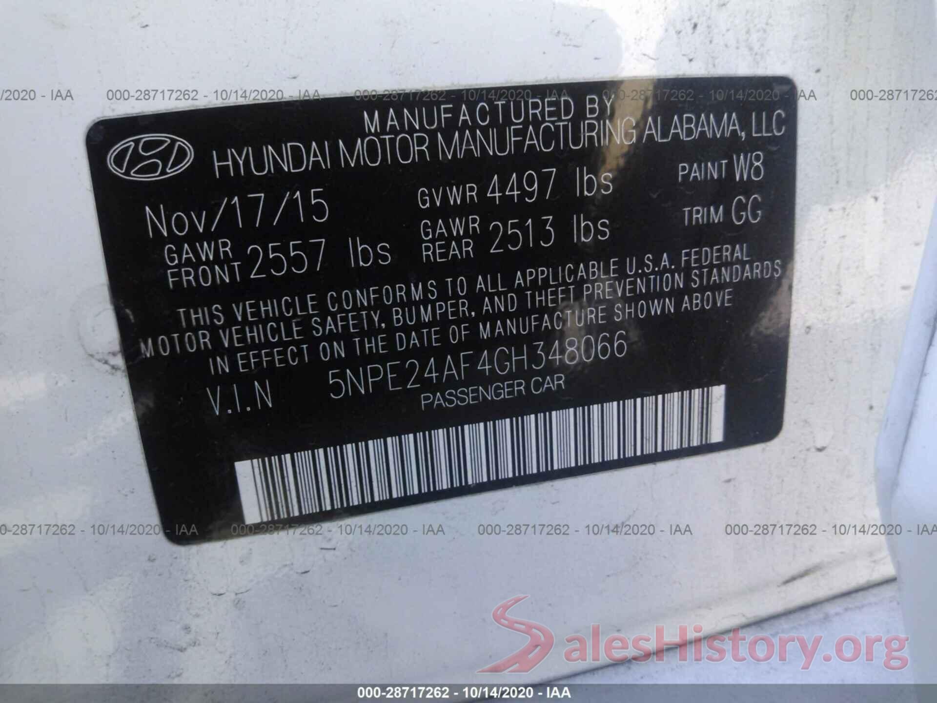 5NPE24AF4GH348066 2016 HYUNDAI SONATA