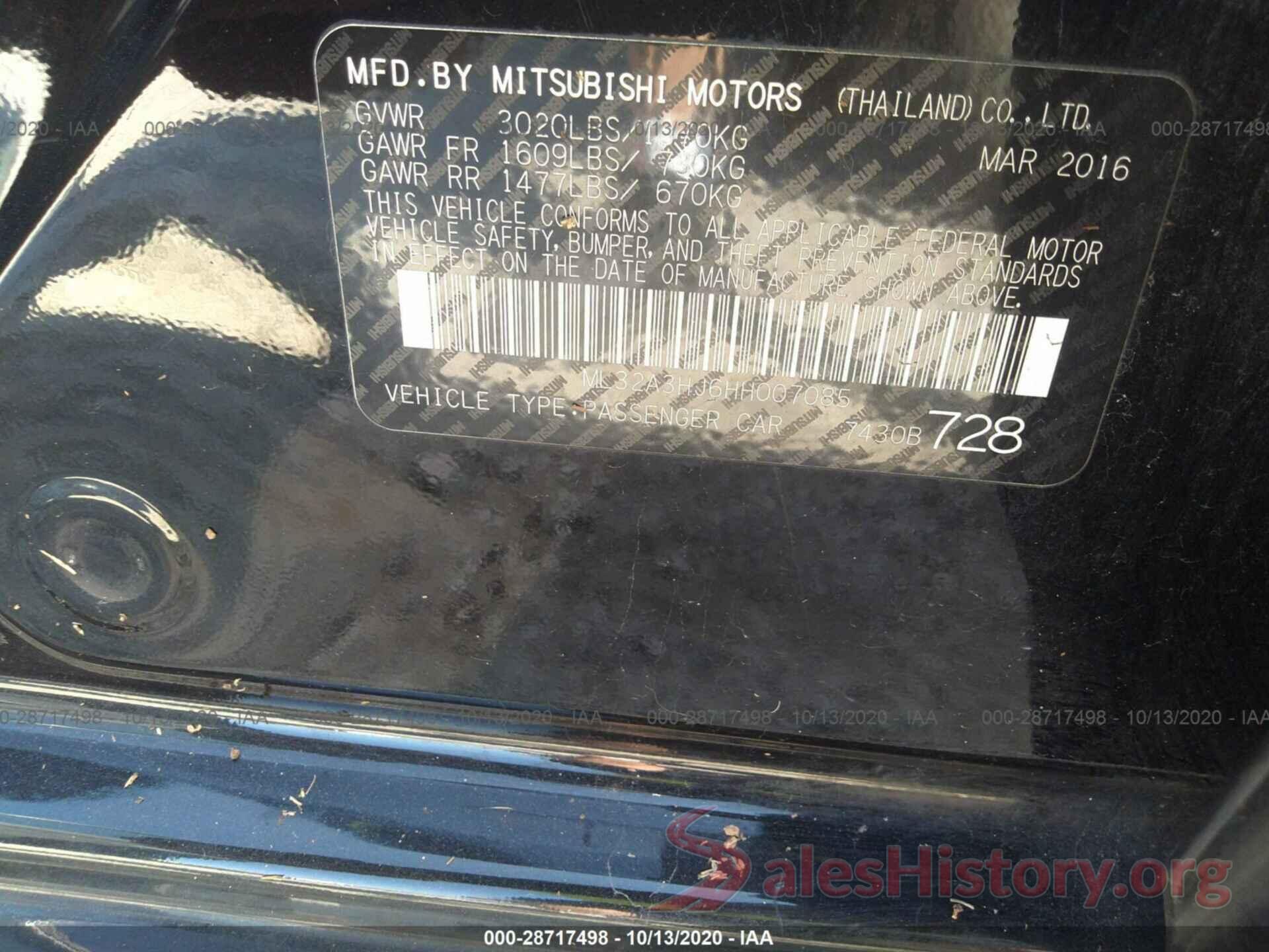 ML32A3HJ6HH007085 2017 MITSUBISHI MIRAGE