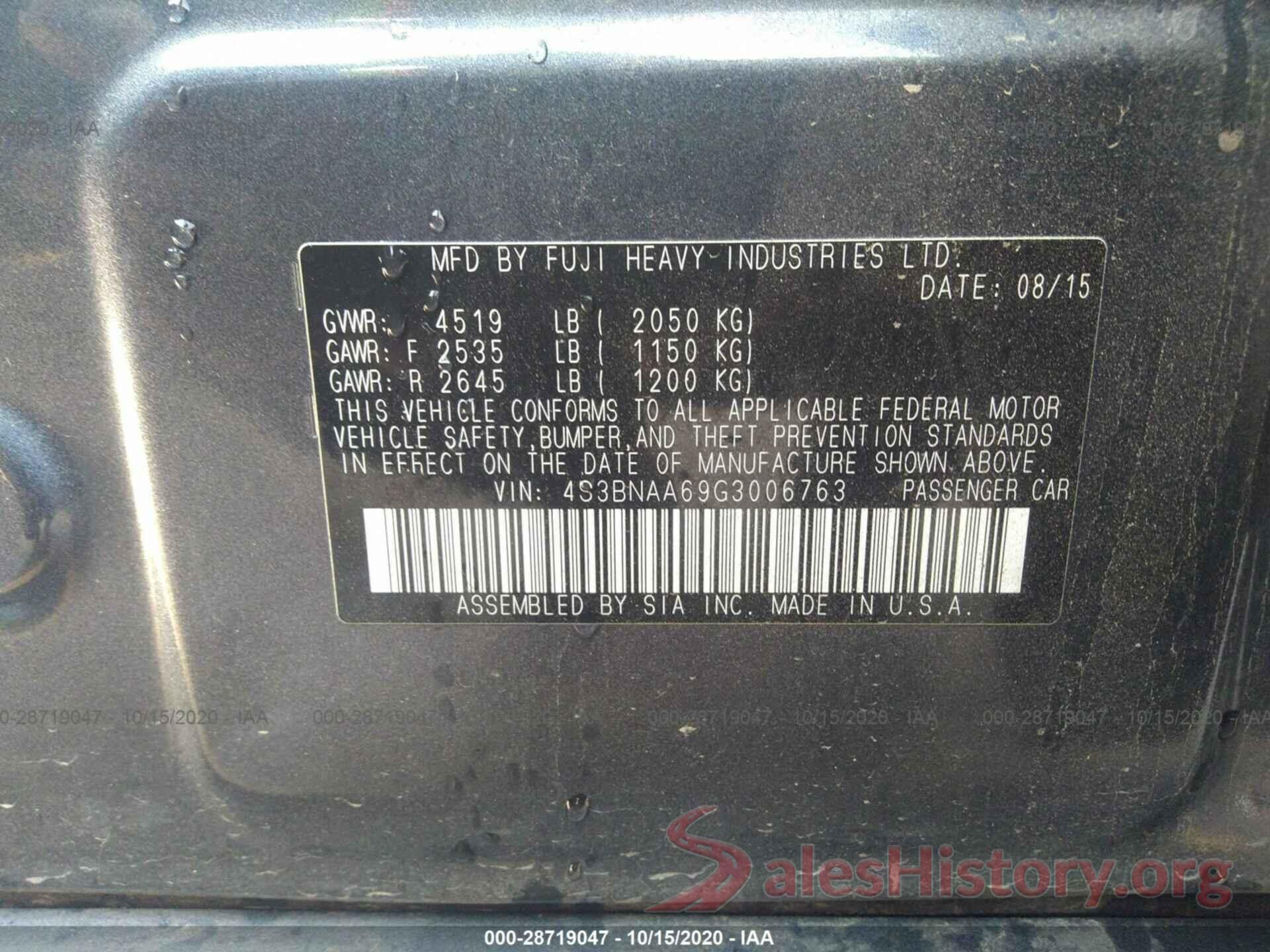 4S3BNAA69G3006763 2016 SUBARU LEGACY