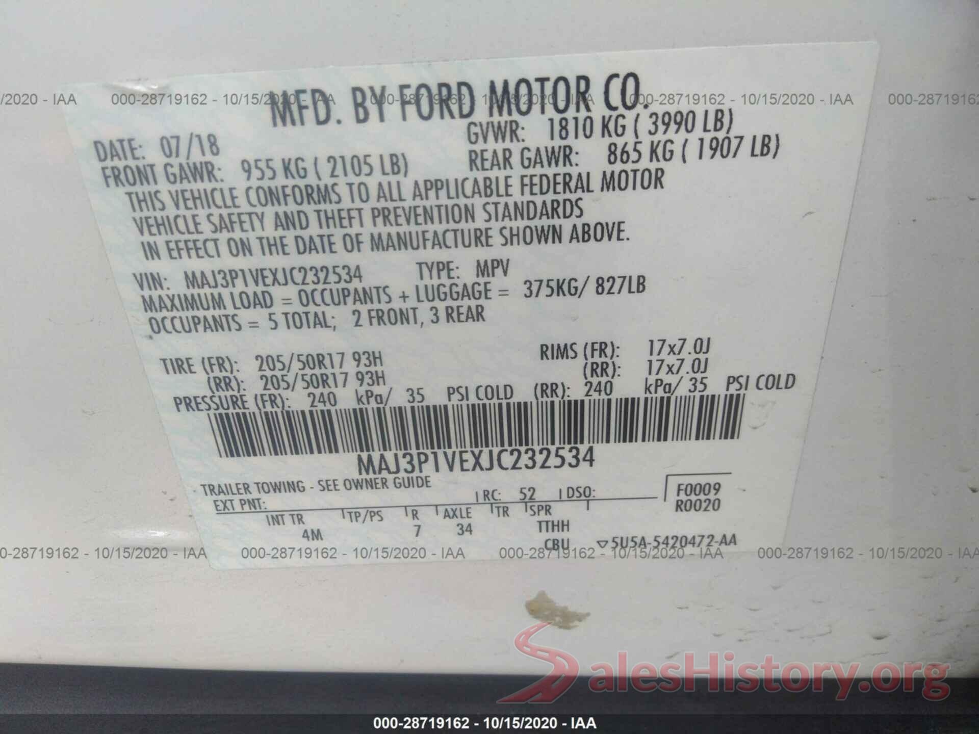 MAJ3P1VEXJC232534 2018 FORD ECOSPORT