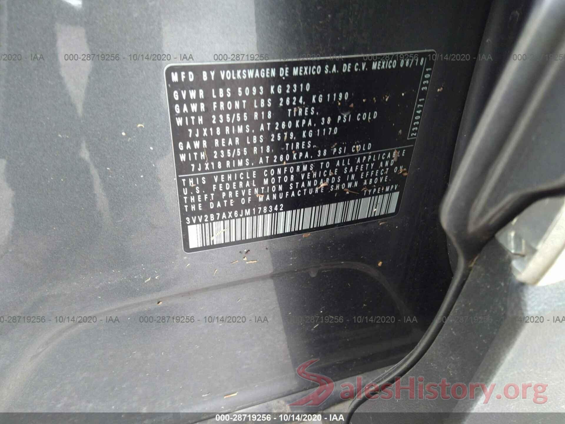 3VV2B7AX6JM178342 2018 VOLKSWAGEN TIGUAN