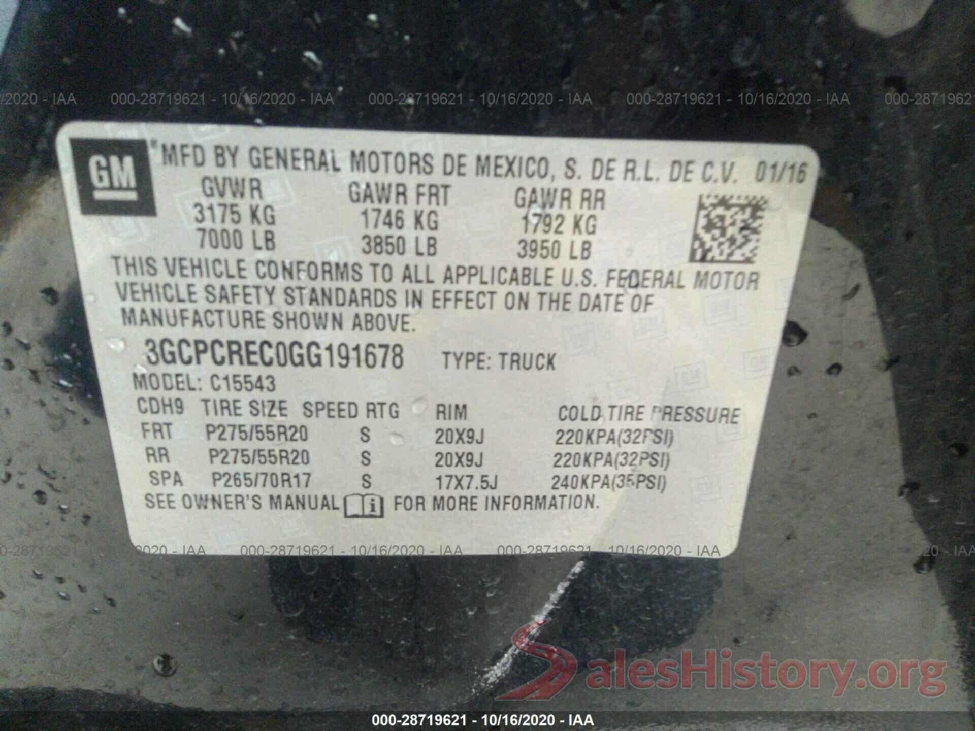 3GCPCREC0GG191678 2016 CHEVROLET SILVERADO 1500