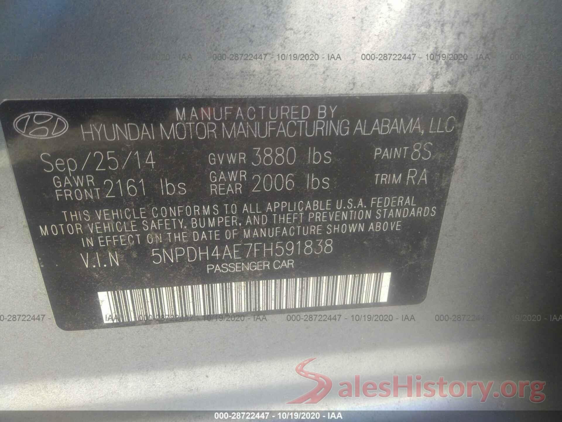 5NPDH4AE7FH591838 2015 HYUNDAI ELANTRA