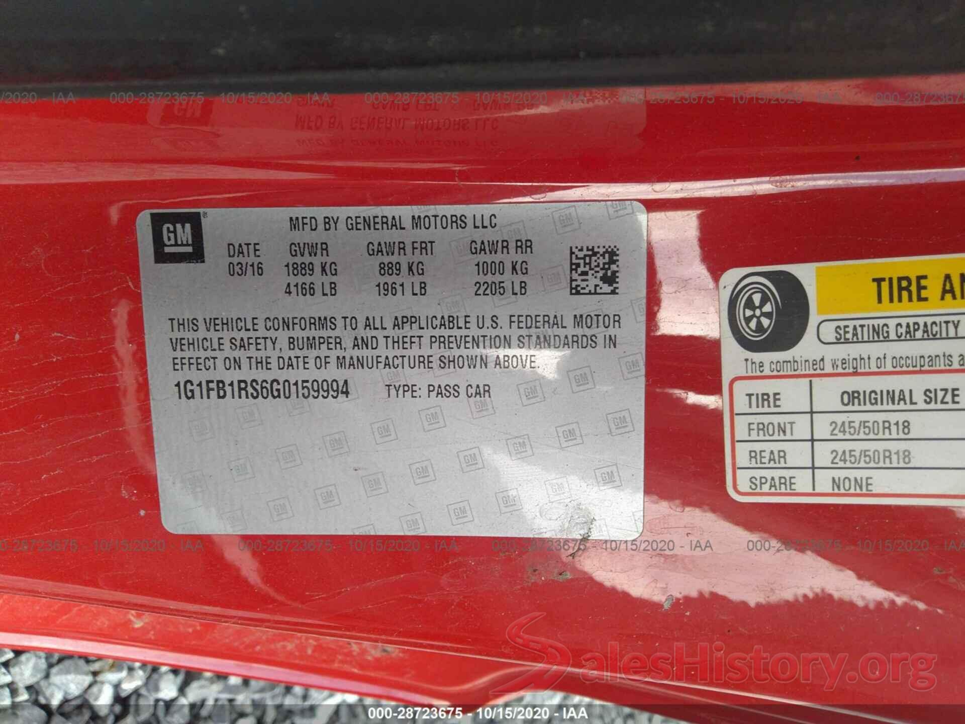 1G1FB1RS6G0159994 2016 CHEVROLET CAMARO