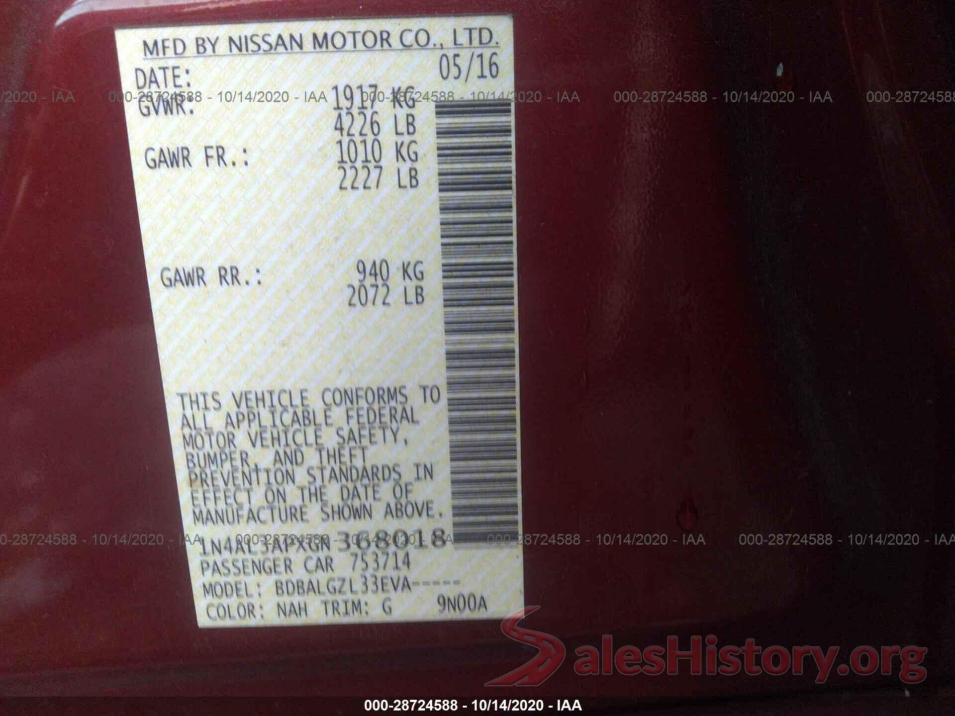 1N4AL3APXGN368018 2016 NISSAN ALTIMA