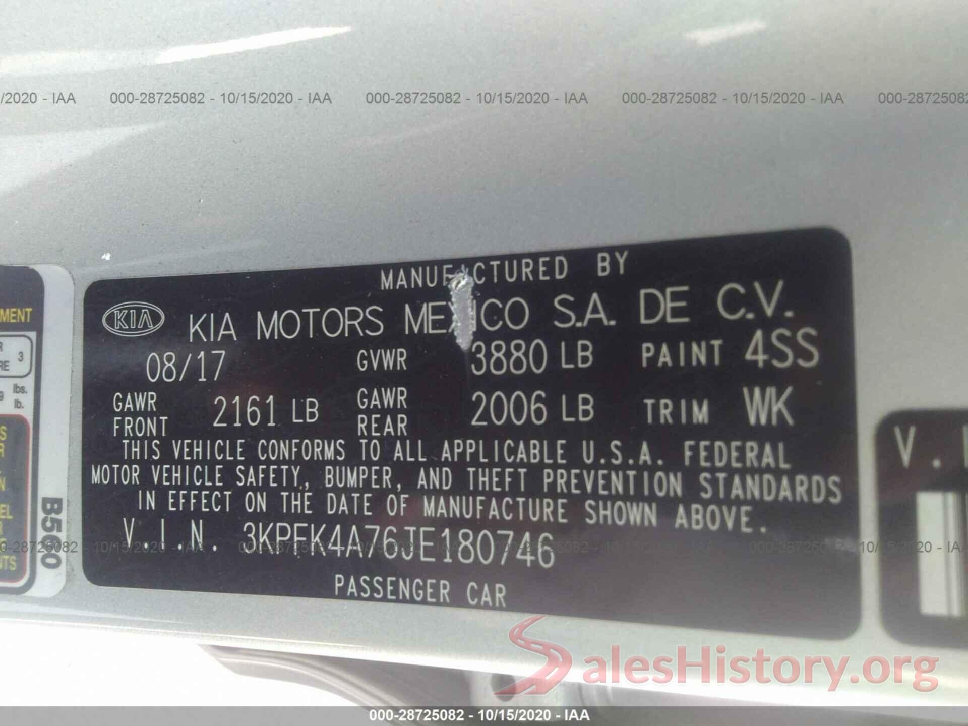 3KPFK4A76JE180746 2018 KIA FORTE