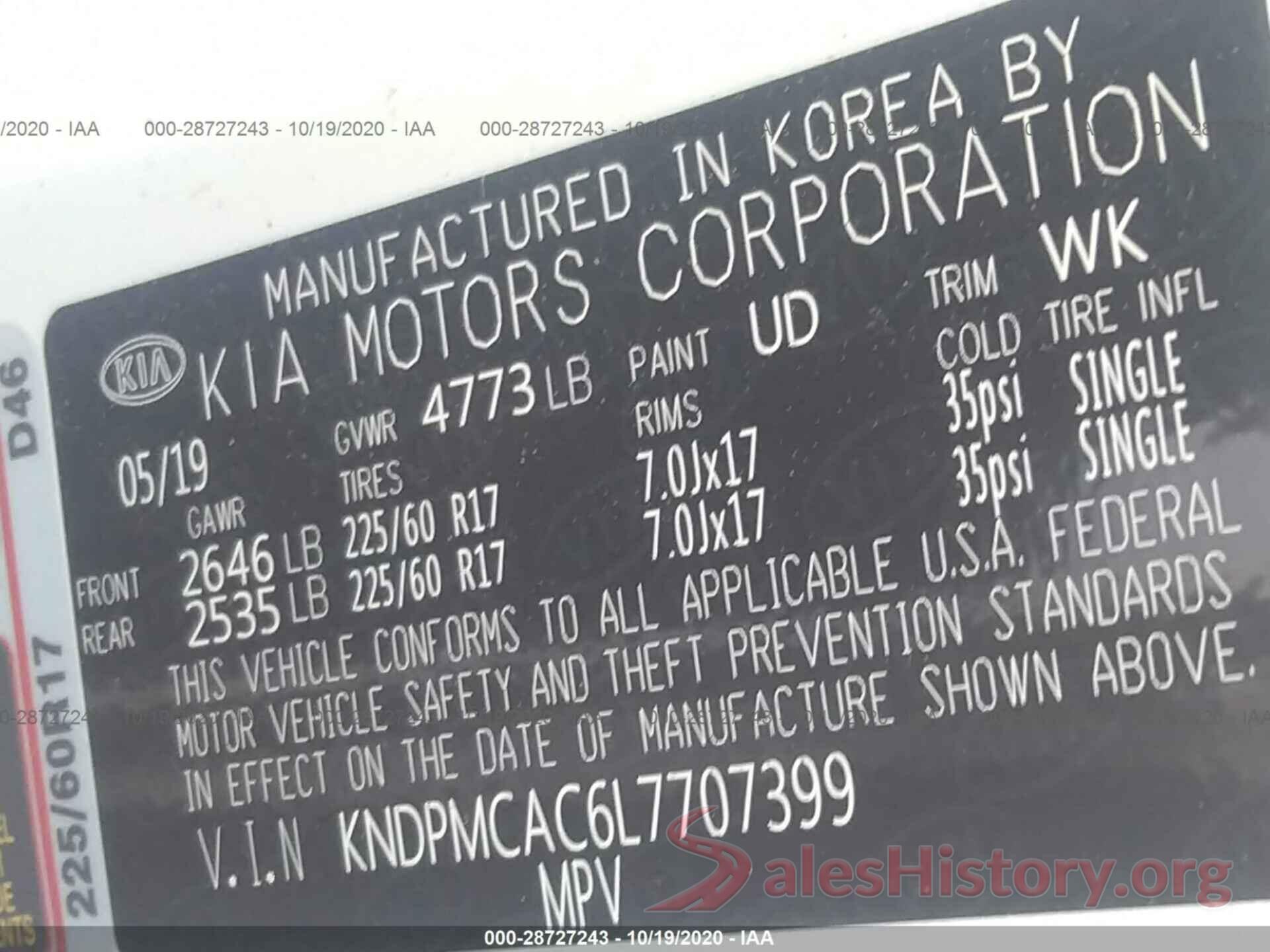 KNDPMCAC6L7707399 2020 KIA SPORTAGE