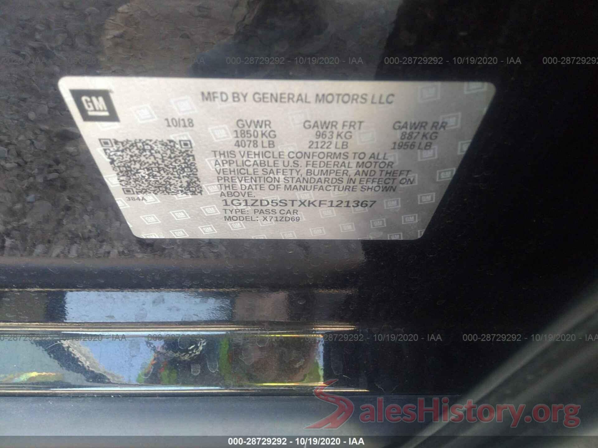 1G1ZD5STXKF121367 2019 CHEVROLET MALIBU