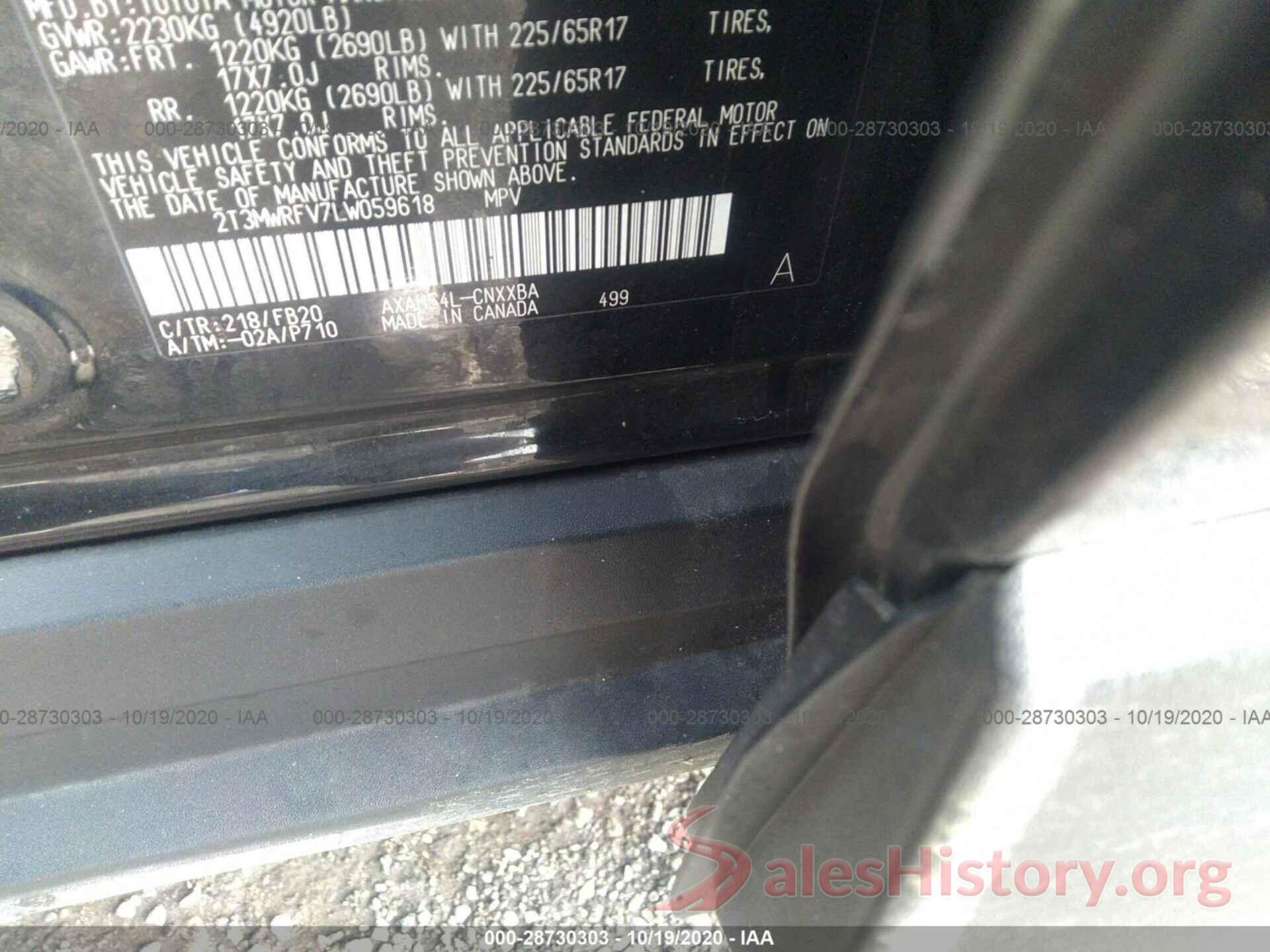 2T3MWRFV7LW059618 2020 TOYOTA RAV4