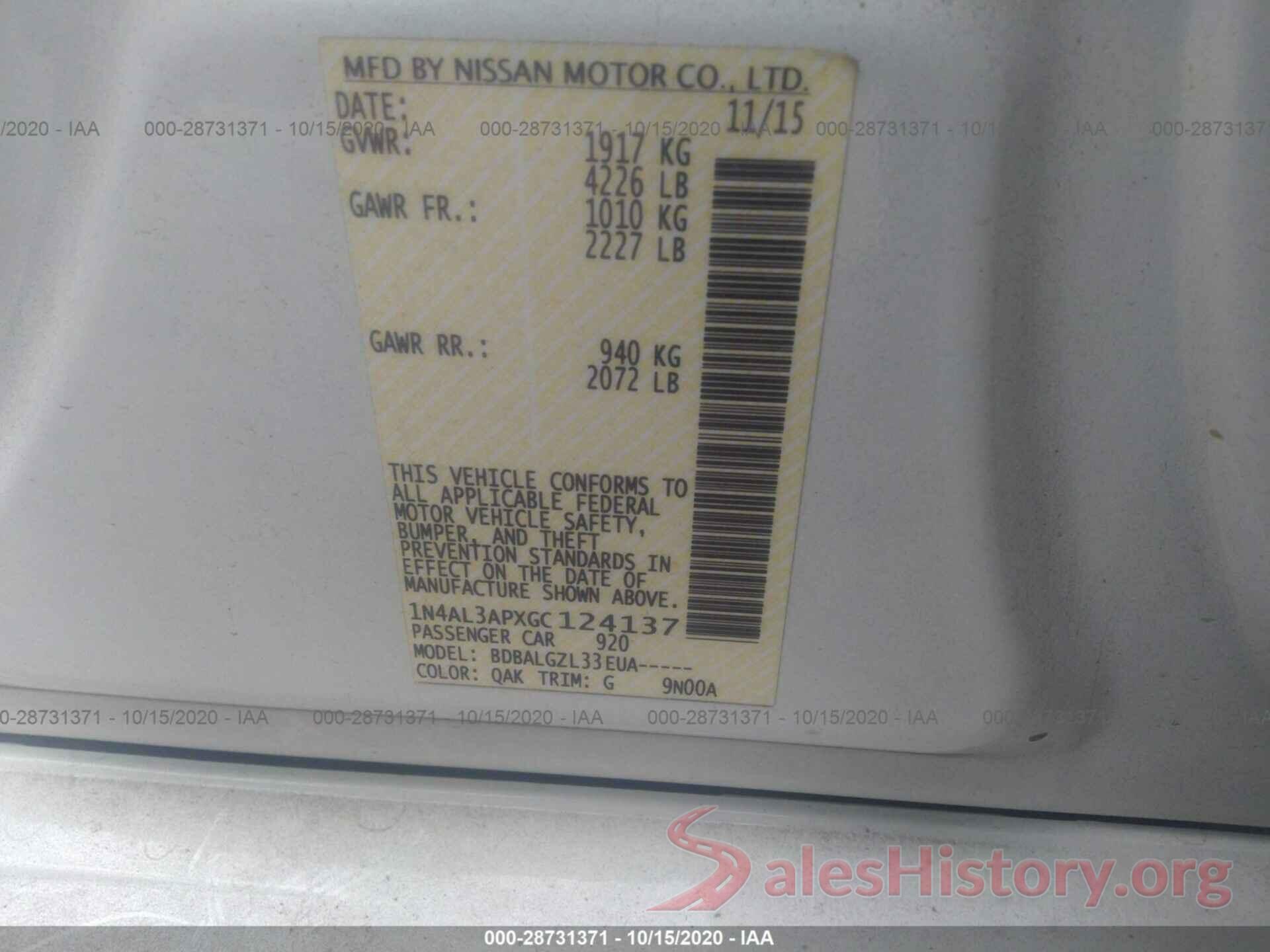 1N4AL3APXGC124137 2016 NISSAN ALTIMA