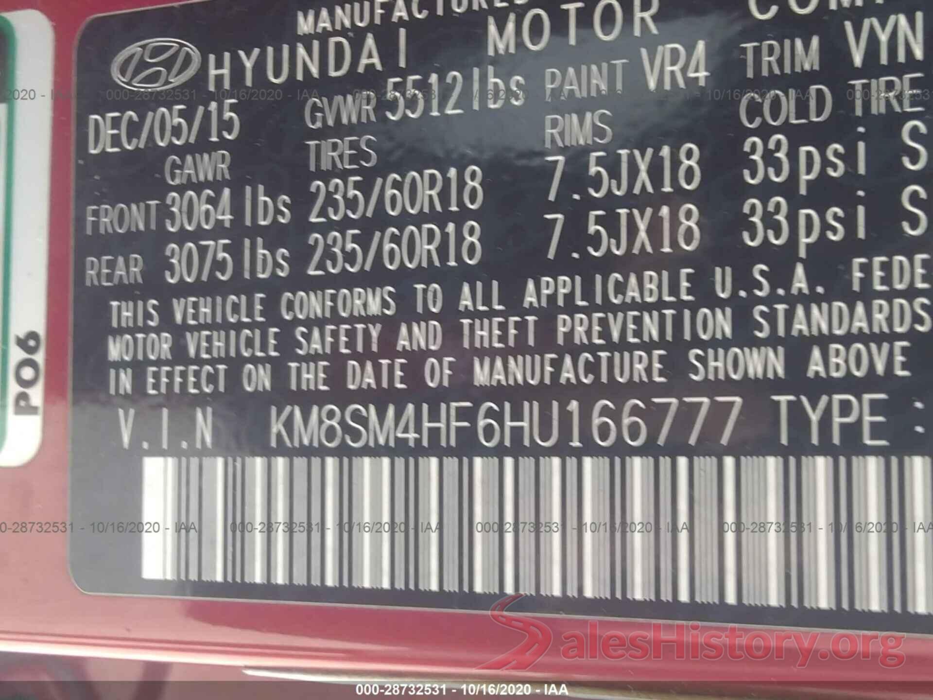 KM8SM4HF6HU166777 2017 HYUNDAI SANTA FE