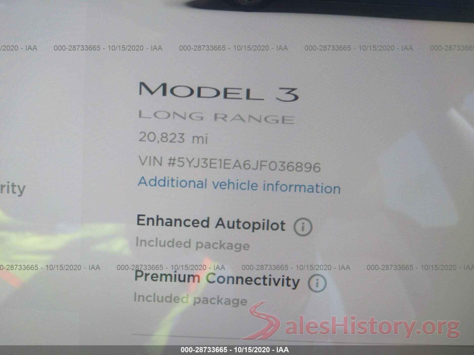 5YJ3E1EA6JF036896 2018 TESLA MODEL 3