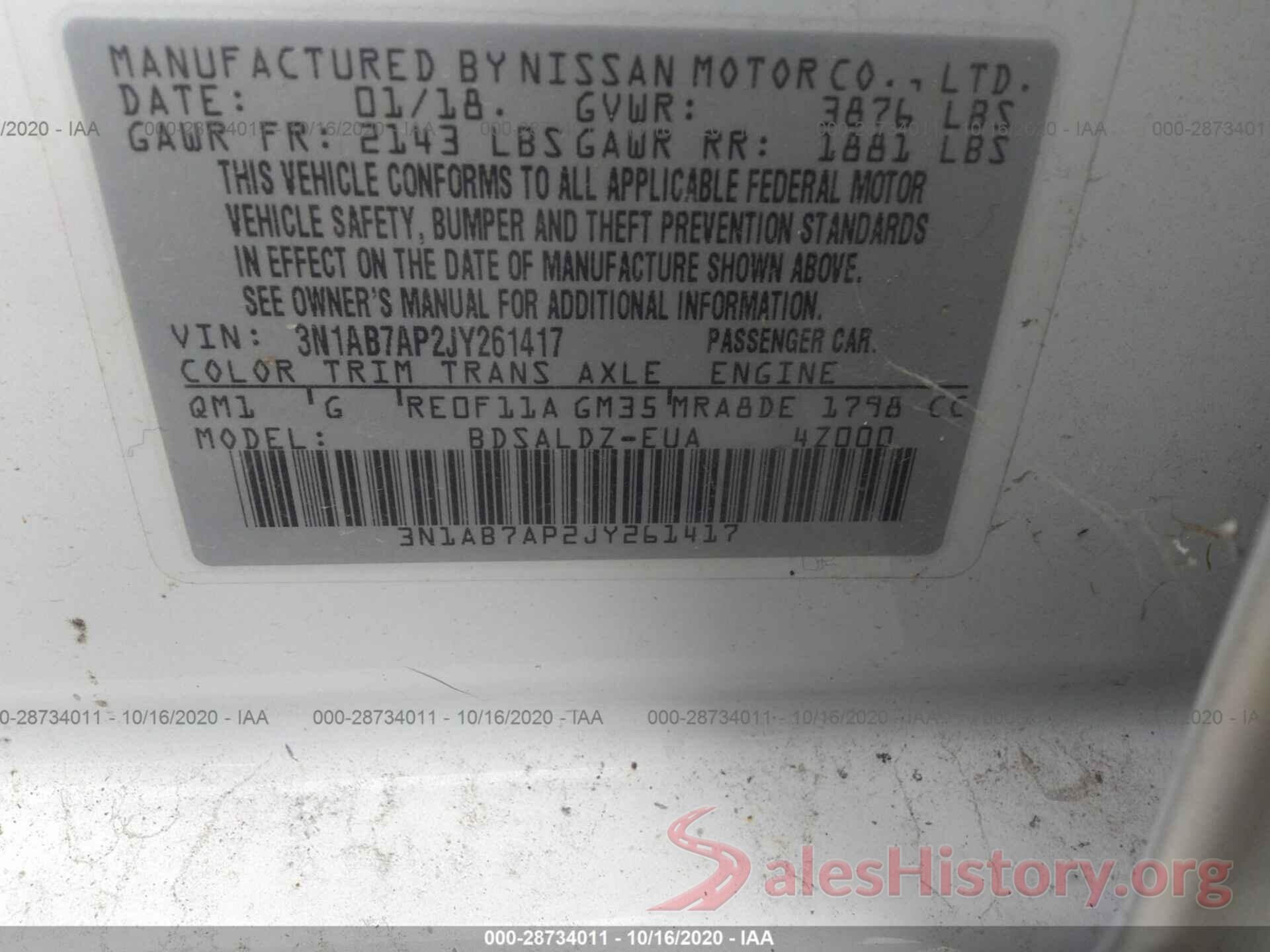 3N1AB7AP2JY261417 2018 NISSAN SENTRA