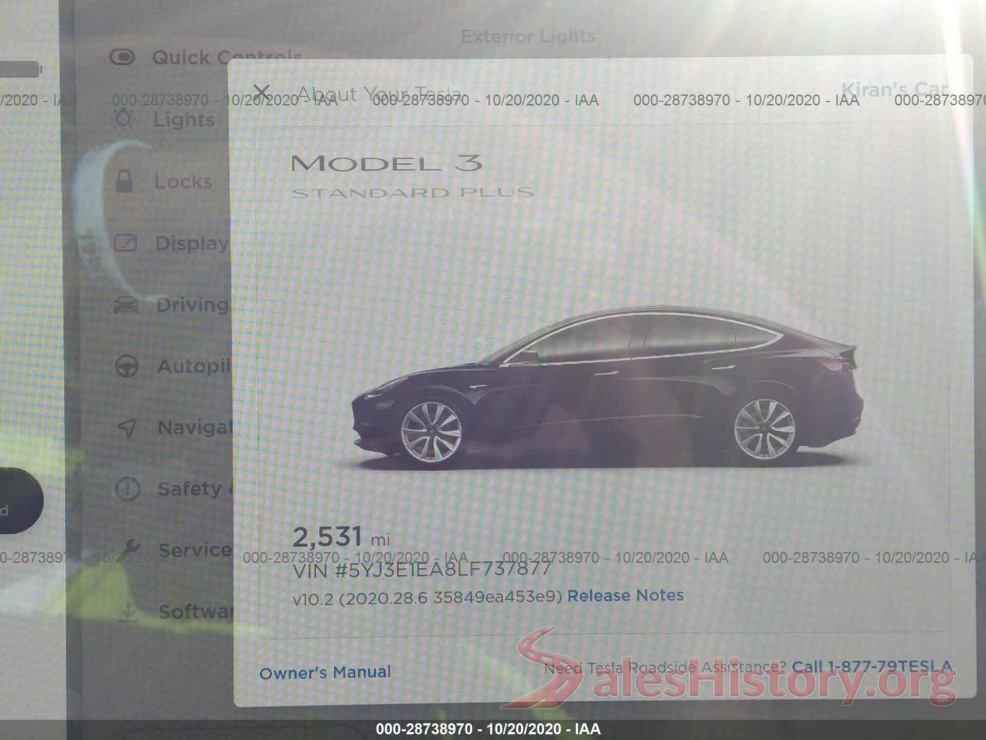 5YJ3E1EA8LF737877 2020 TESLA MODEL 3