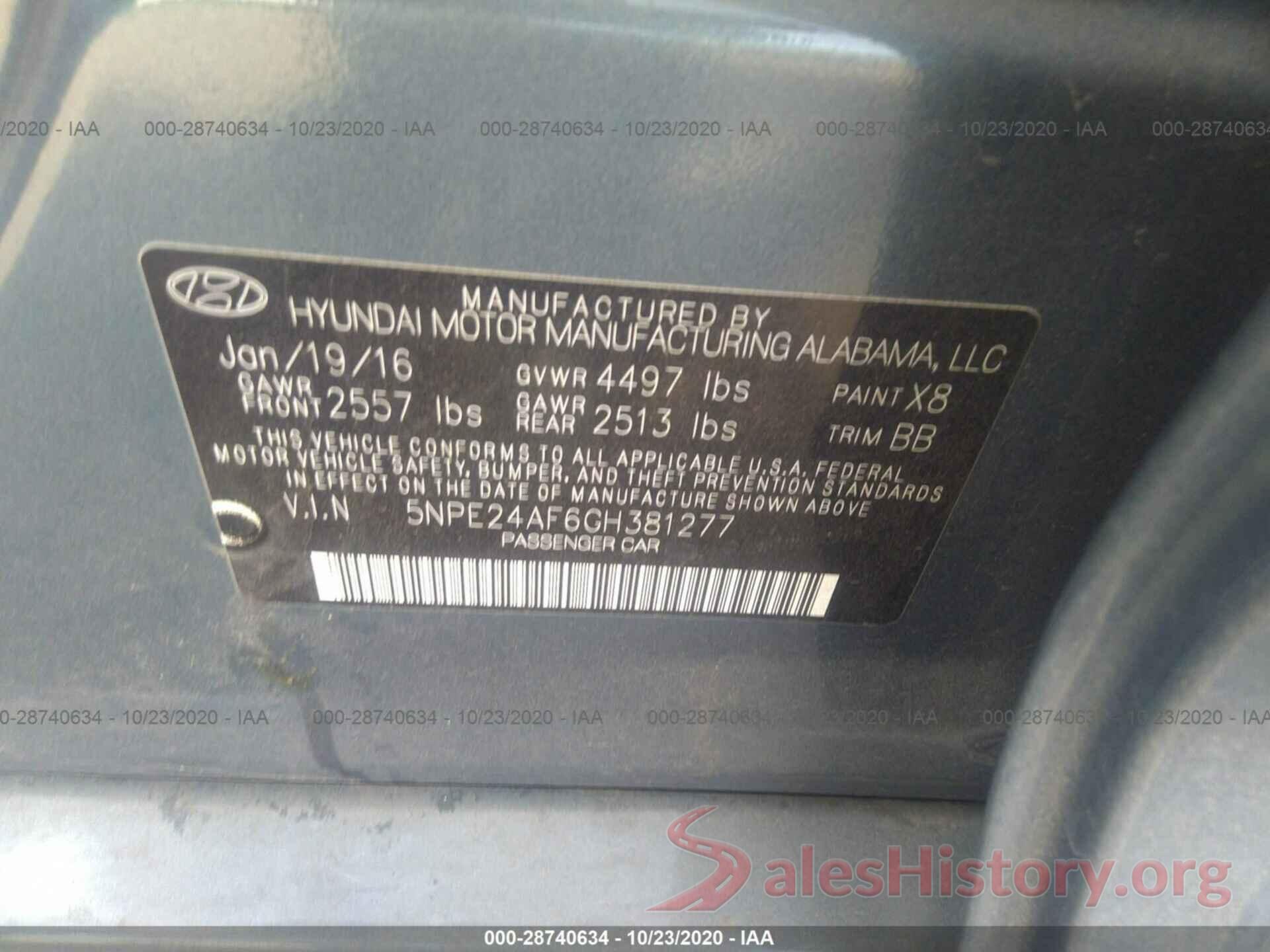 5NPE24AF6GH381277 2016 HYUNDAI SONATA