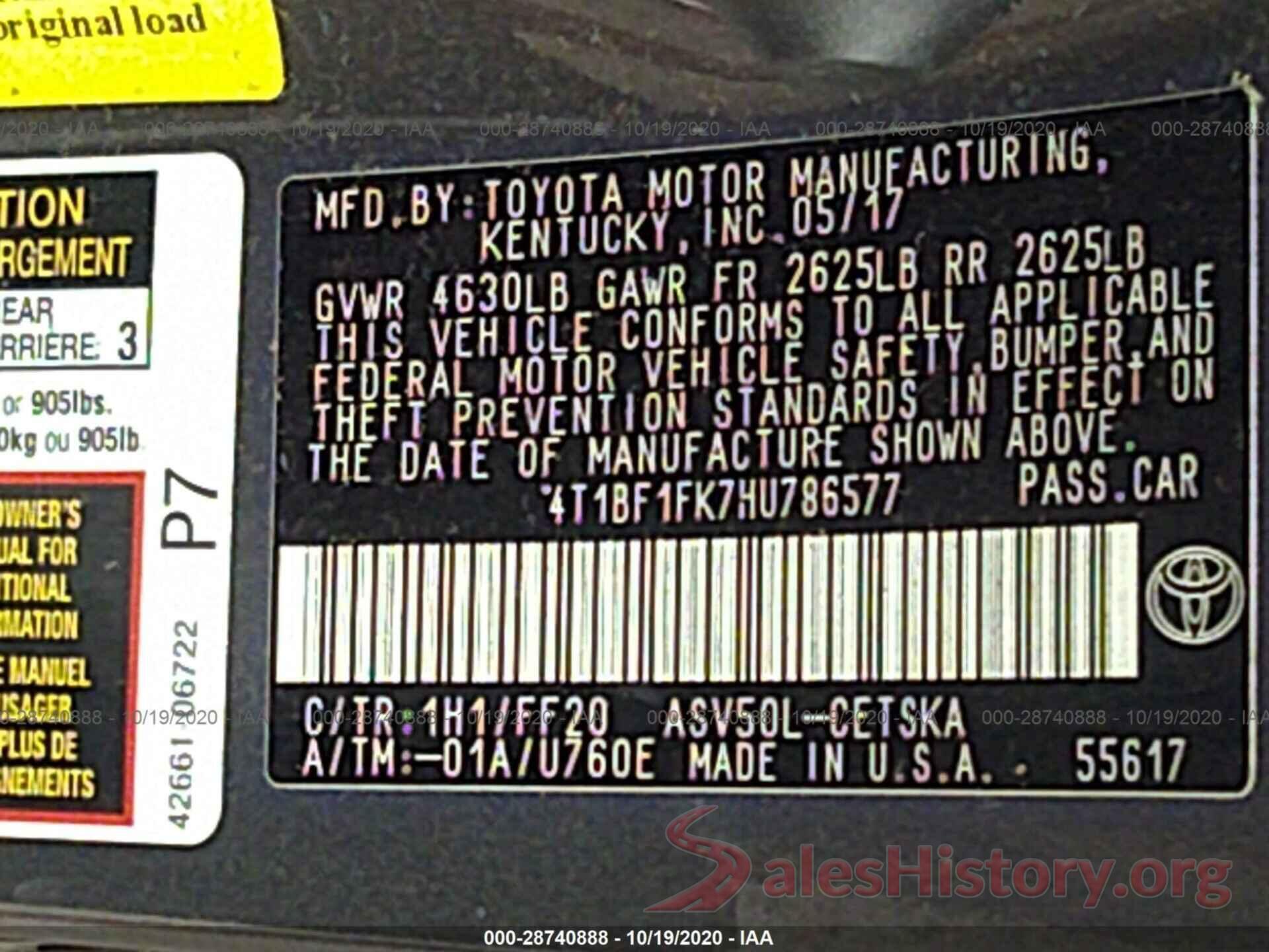 4T1BF1FK7HU786577 2017 TOYOTA CAMRY