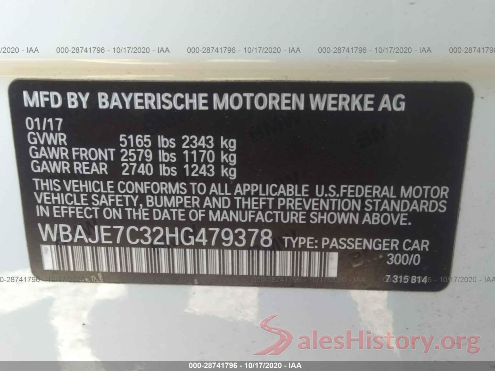 WBAJE7C32HG479378 2017 BMW 5 SERIES