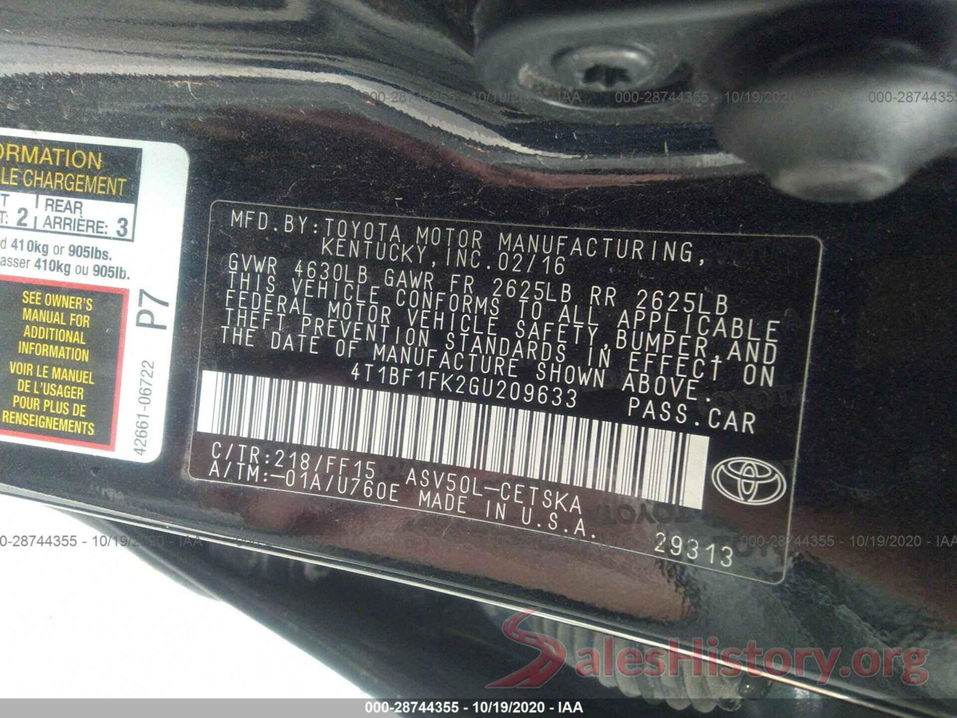 4T1BF1FK2GU209633 2016 TOYOTA CAMRY