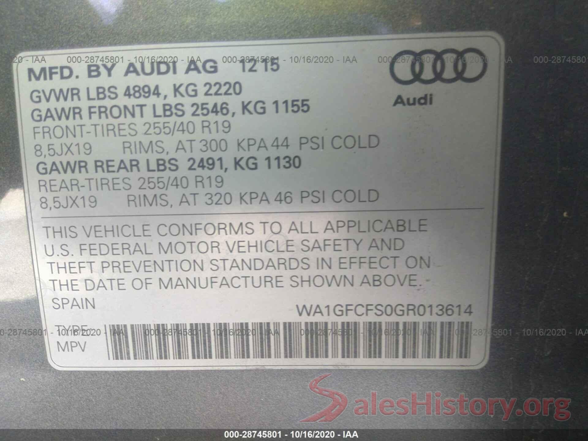 WA1GFCFS0GR013614 2016 AUDI Q3