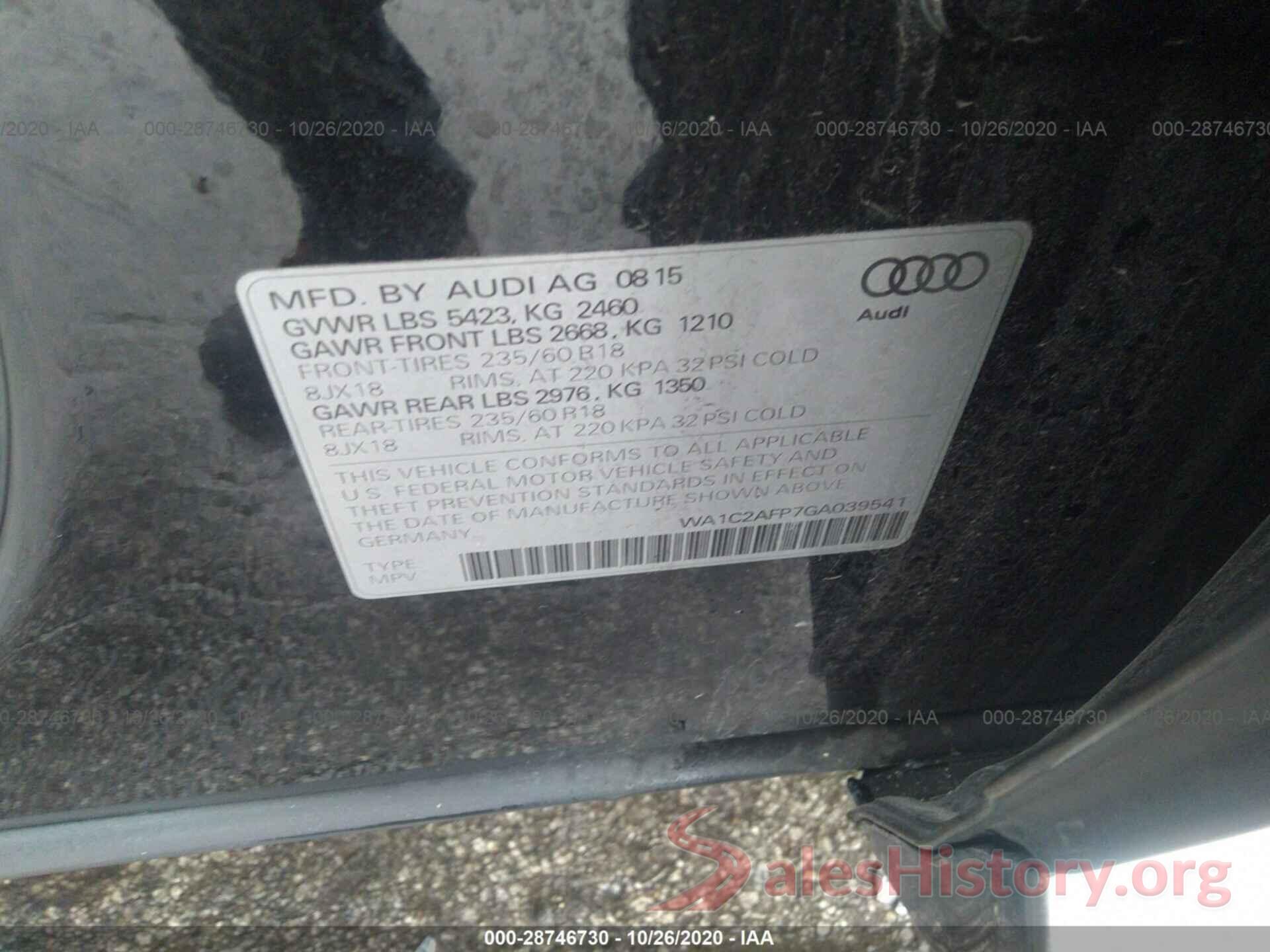 WA1C2AFP7GA039541 2016 AUDI Q5