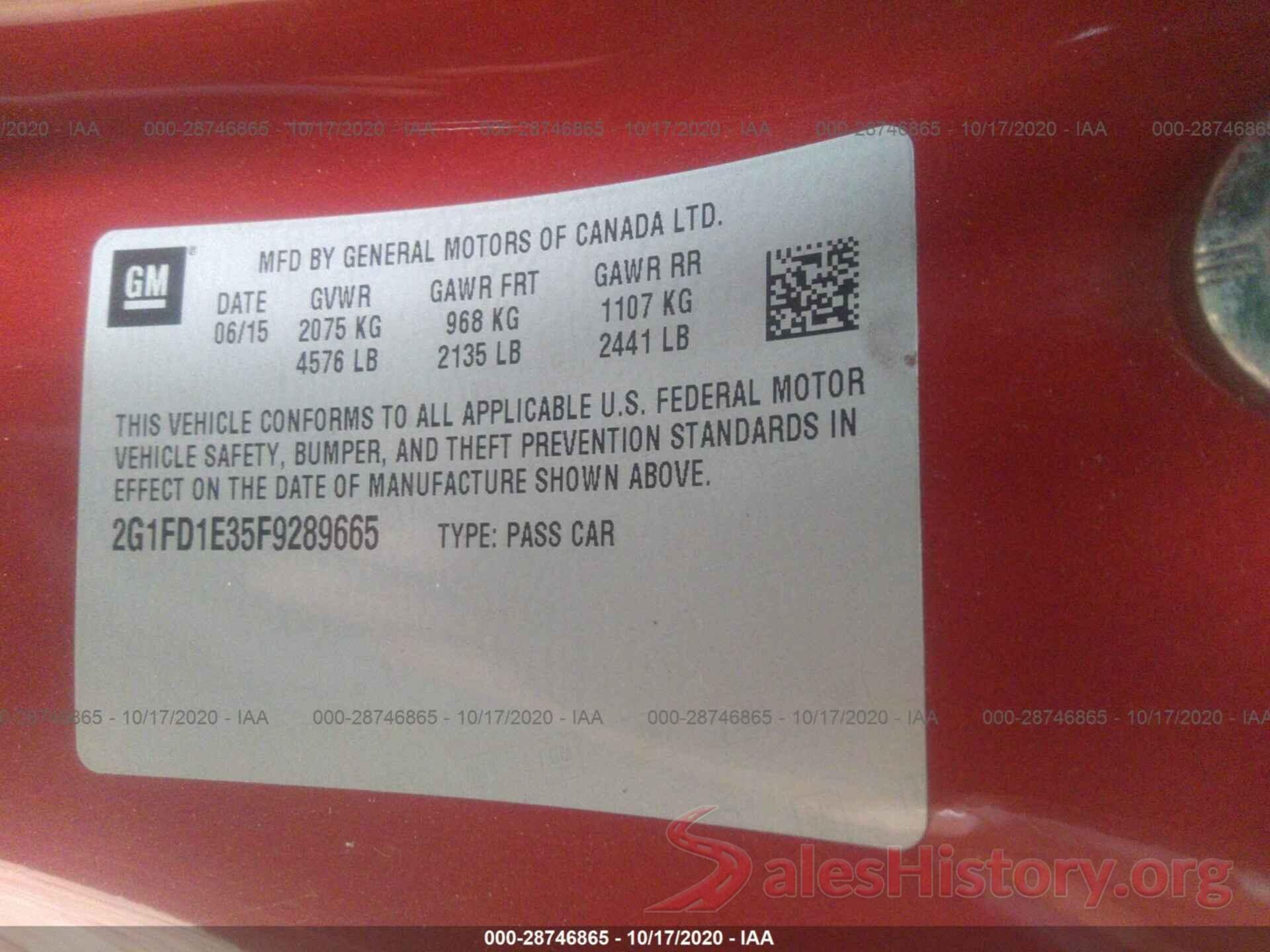 2G1FD1E35F9289665 2015 CHEVROLET CAMARO