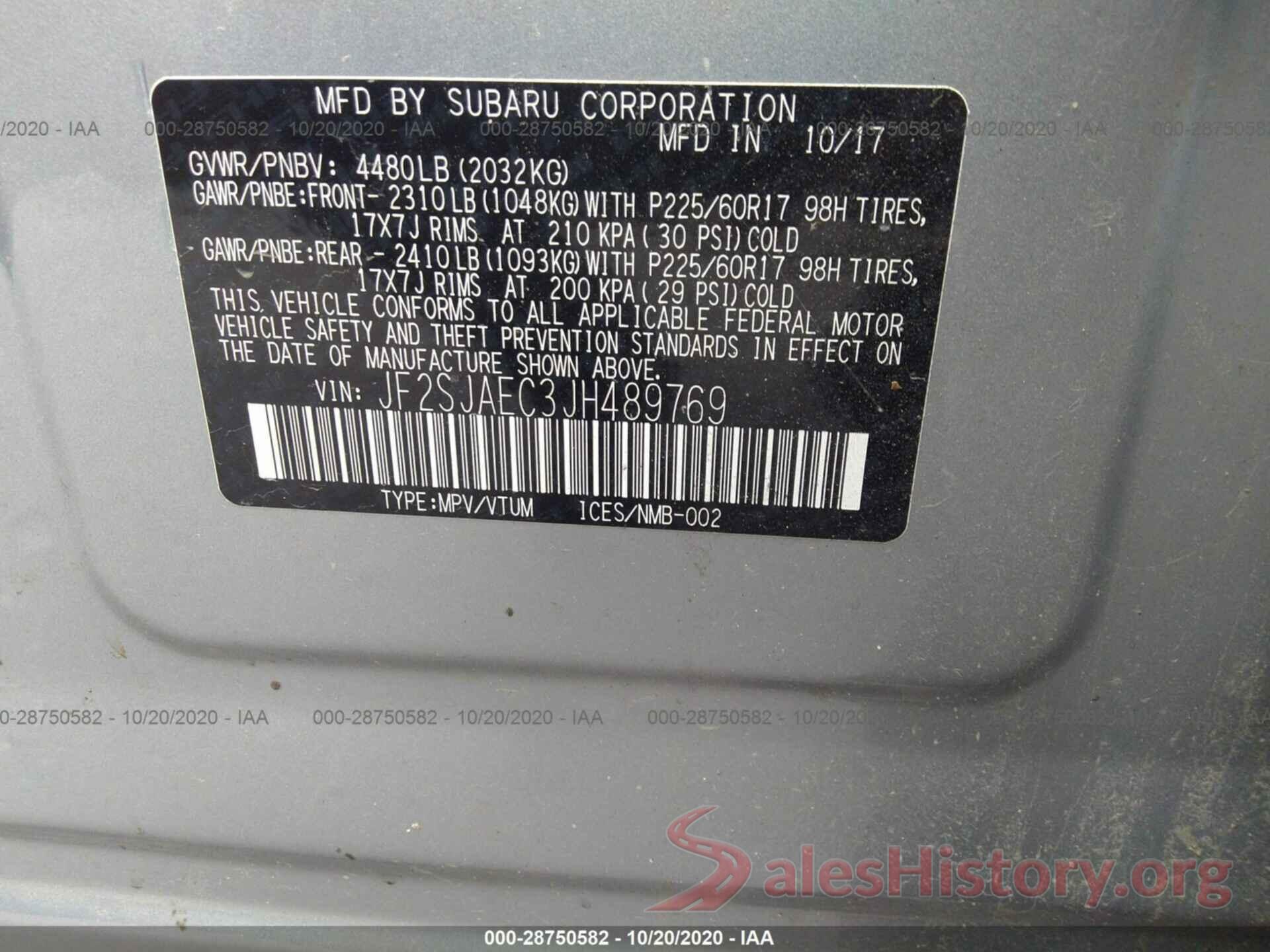 JF2SJAEC3JH489769 2018 SUBARU FORESTER