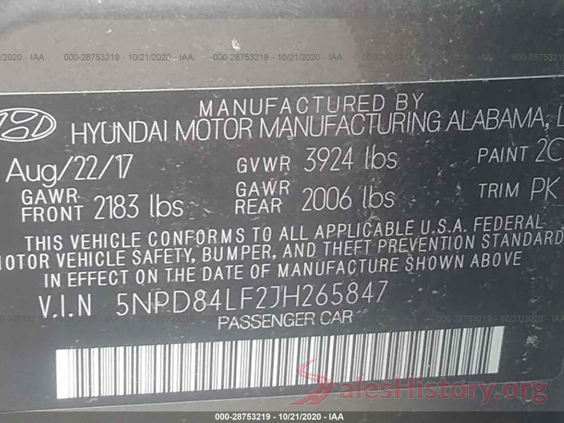 5NPD84LF2JH265847 2018 HYUNDAI ELANTRA