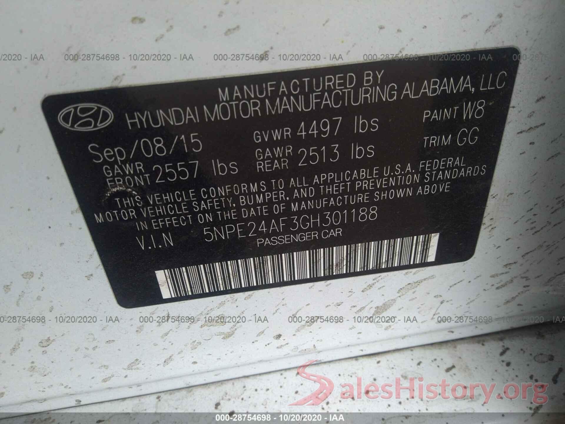 5NPE24AF3GH301188 2016 HYUNDAI SONATA