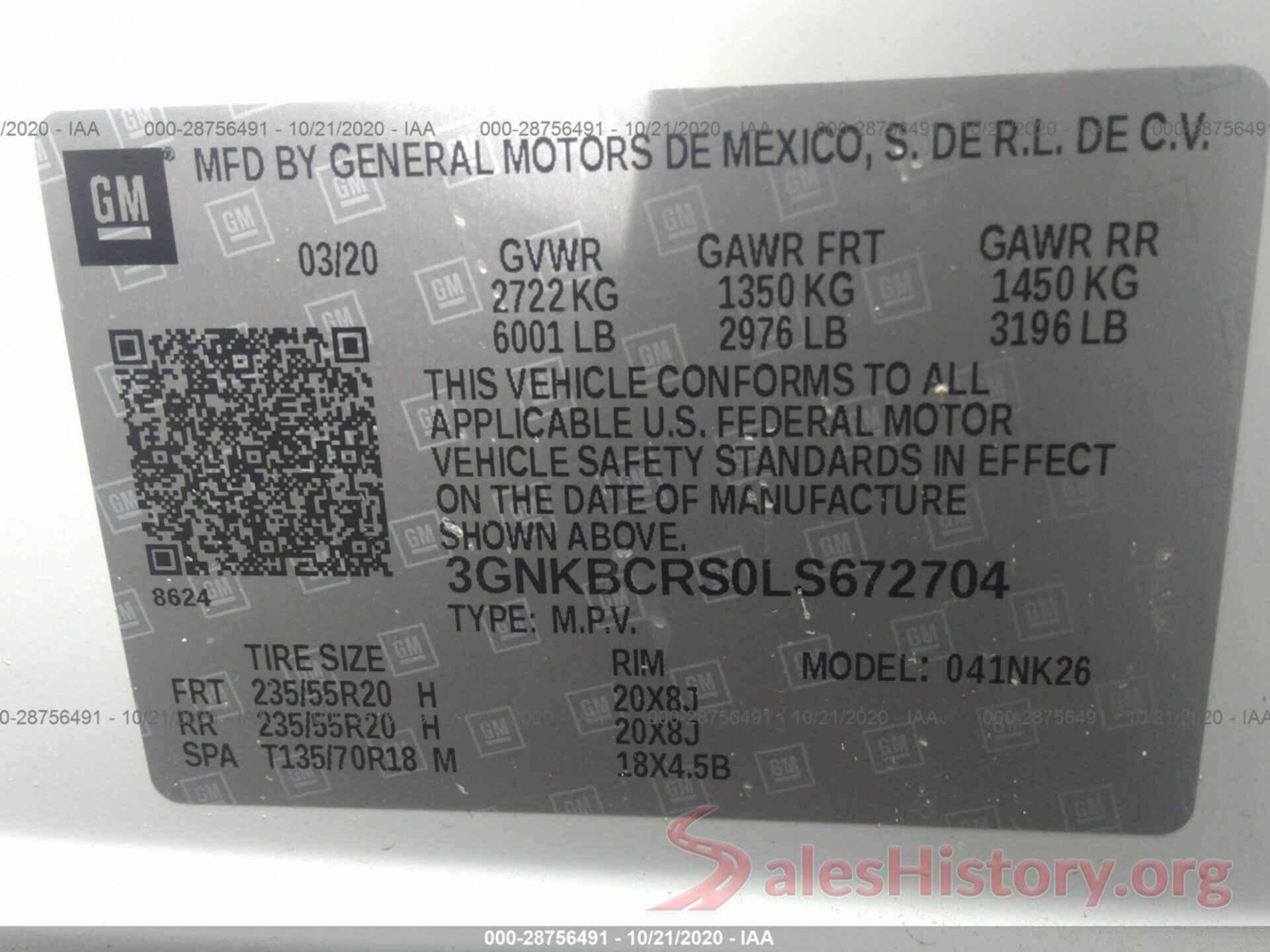 3GNKBCRS0LS672704 2020 CHEVROLET BLAZER