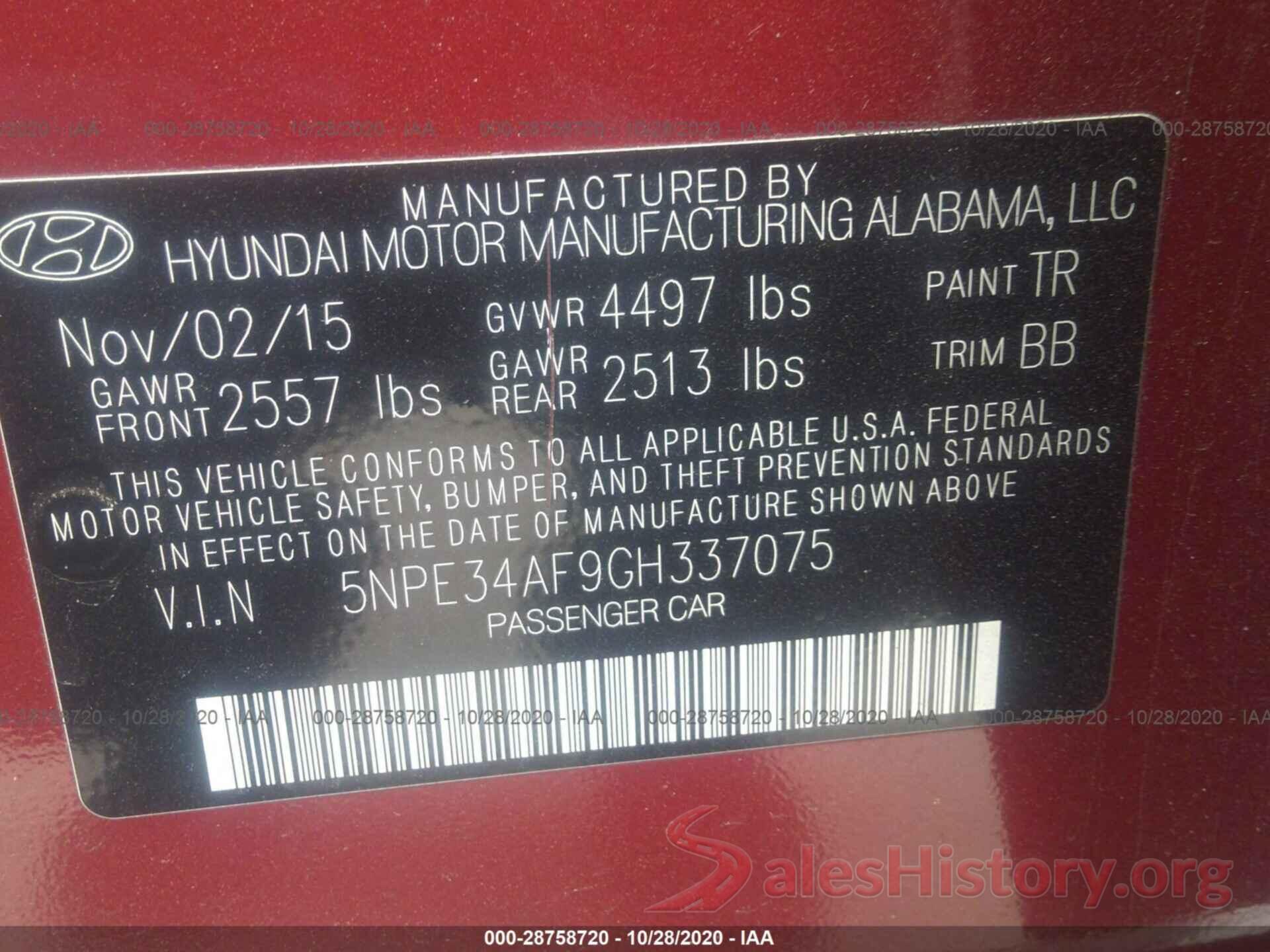 5NPE34AF9GH337075 2016 HYUNDAI SONATA