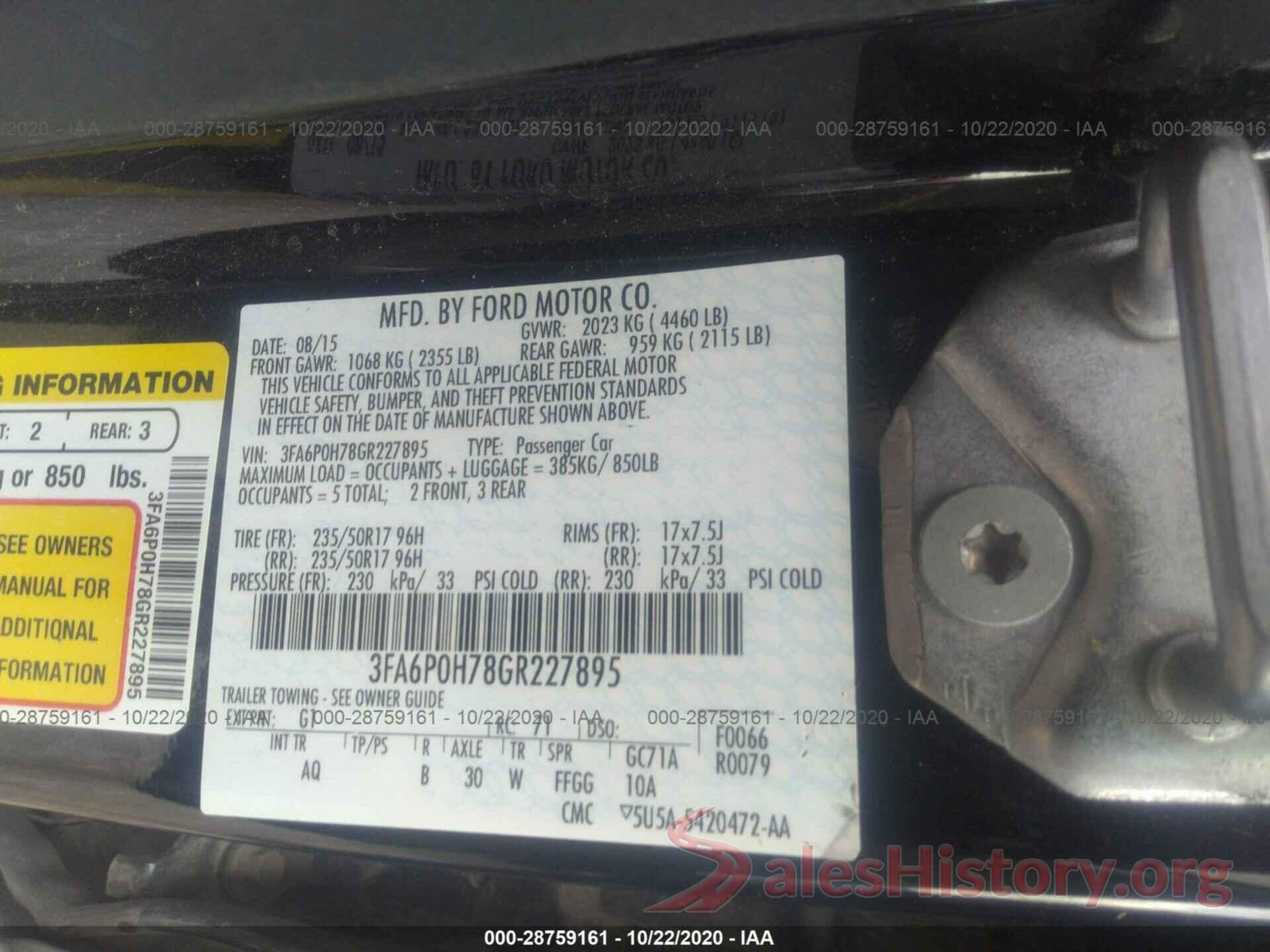 3FA6P0H78GR227895 2016 FORD FUSION