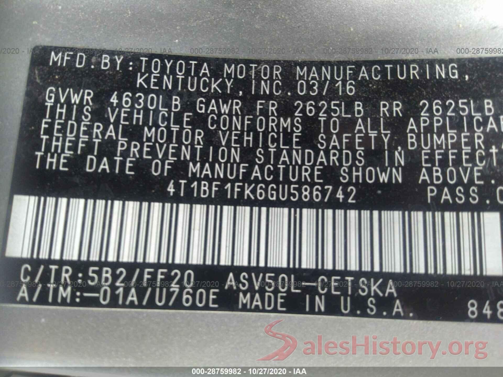 4T1BF1FK6GU586742 2016 TOYOTA CAMRY