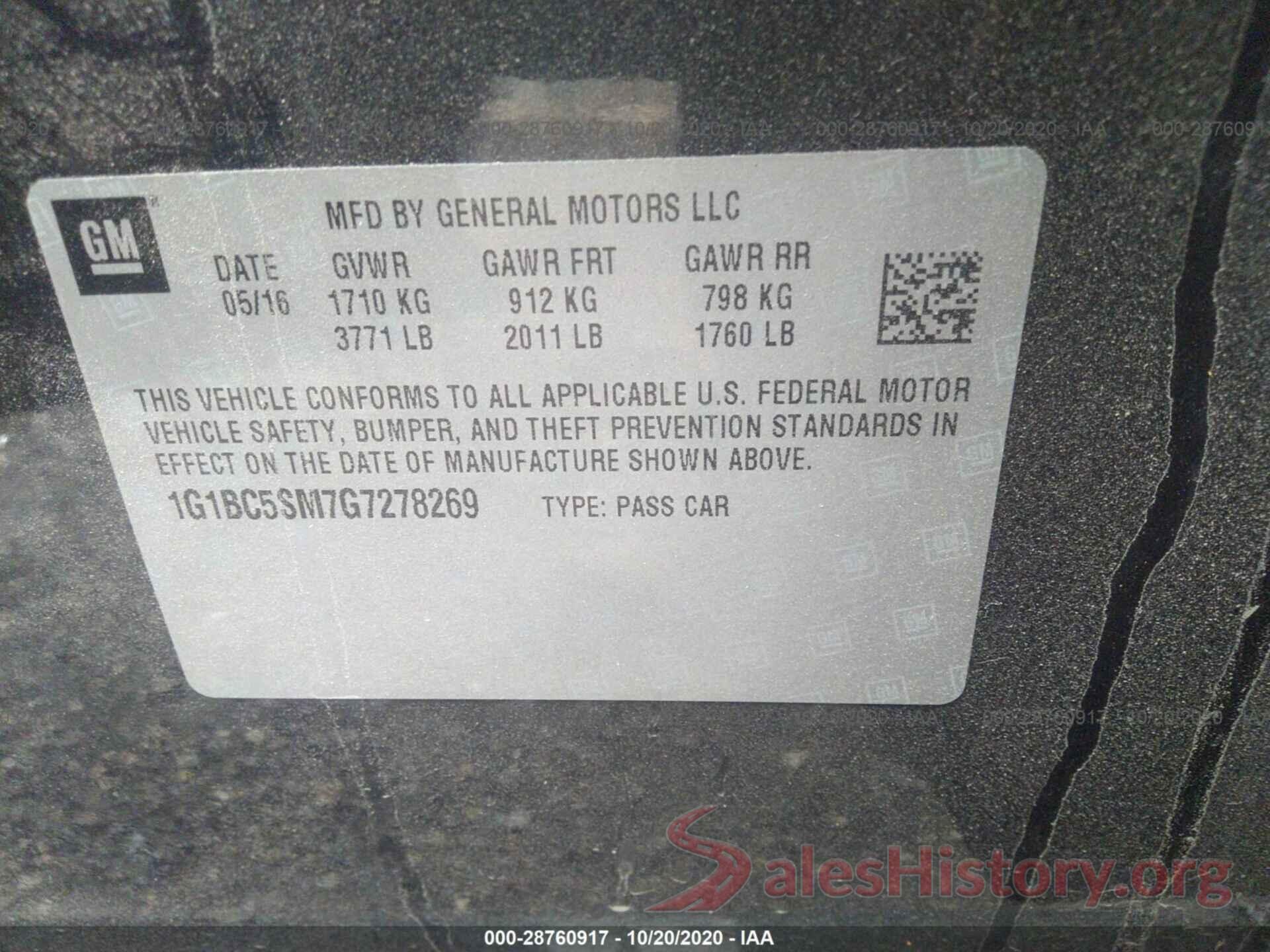 1G1BC5SM7G7278269 2016 CHEVROLET CRUZE