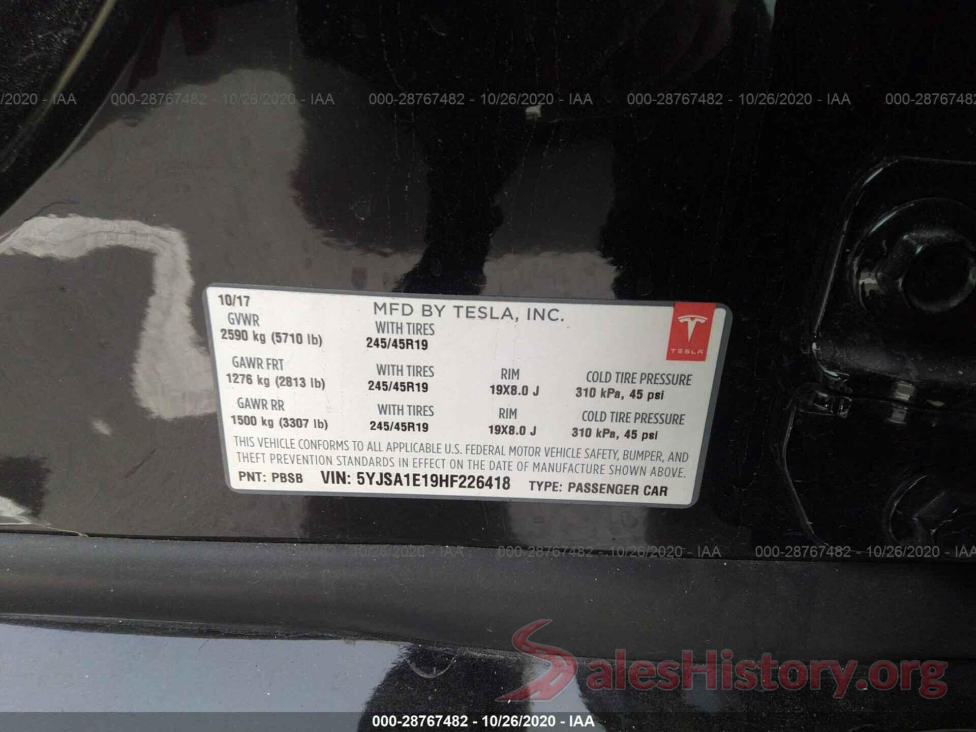 5YJSA1E19HF226418 2017 TESLA MODEL S