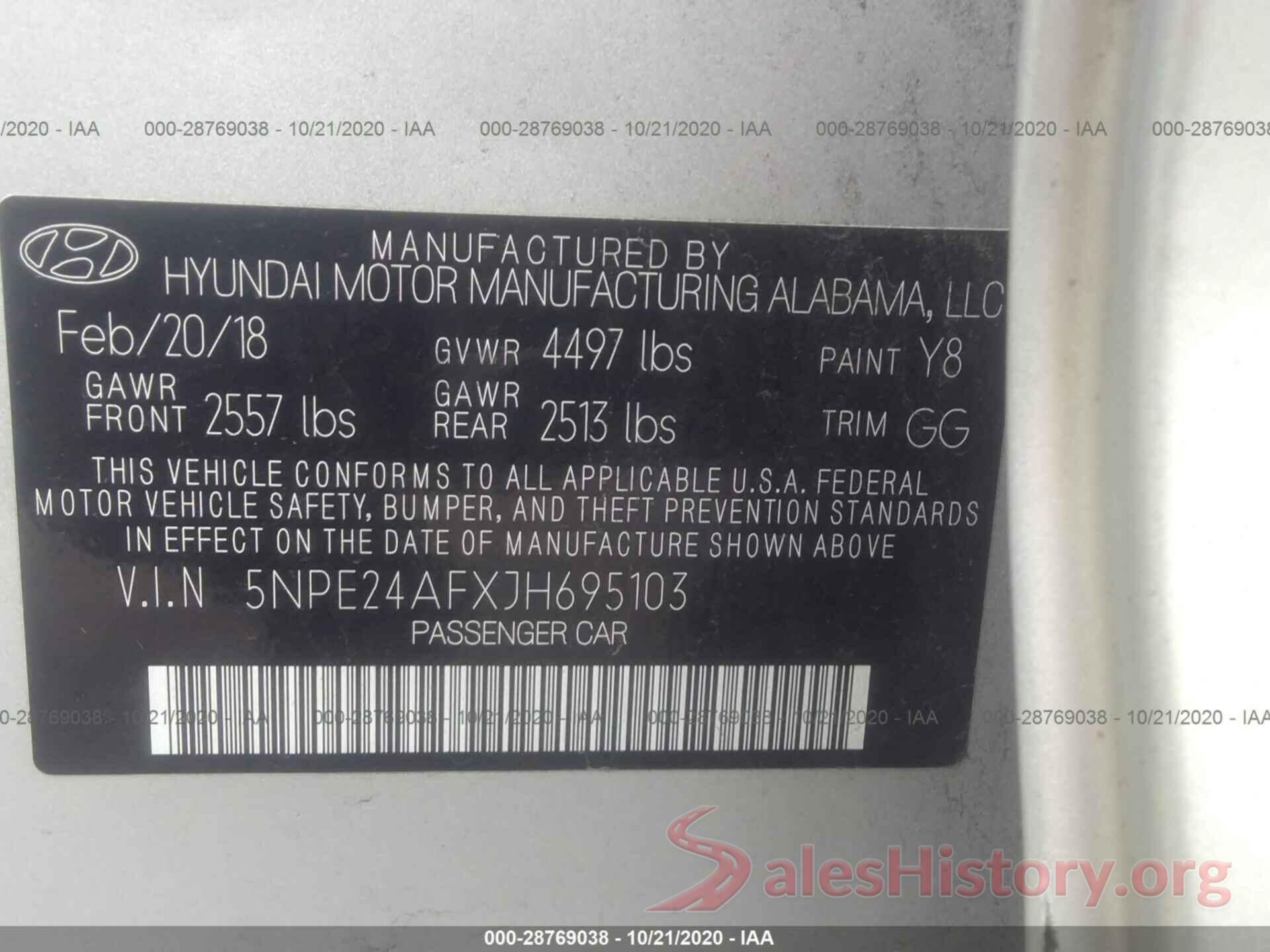 5NPE24AFXJH695103 2018 HYUNDAI SONATA