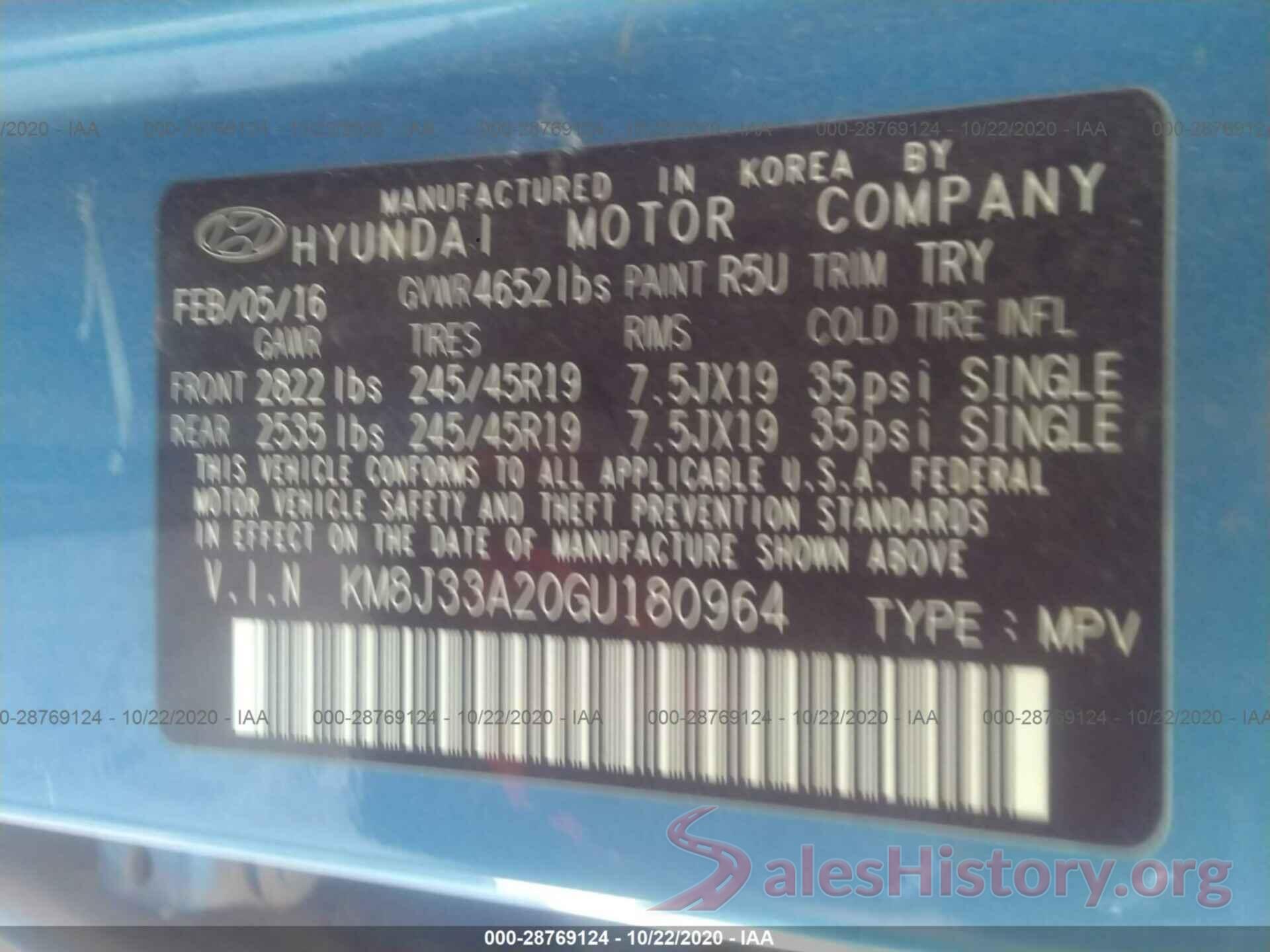 KM8J33A20GU180964 2016 HYUNDAI TUCSON