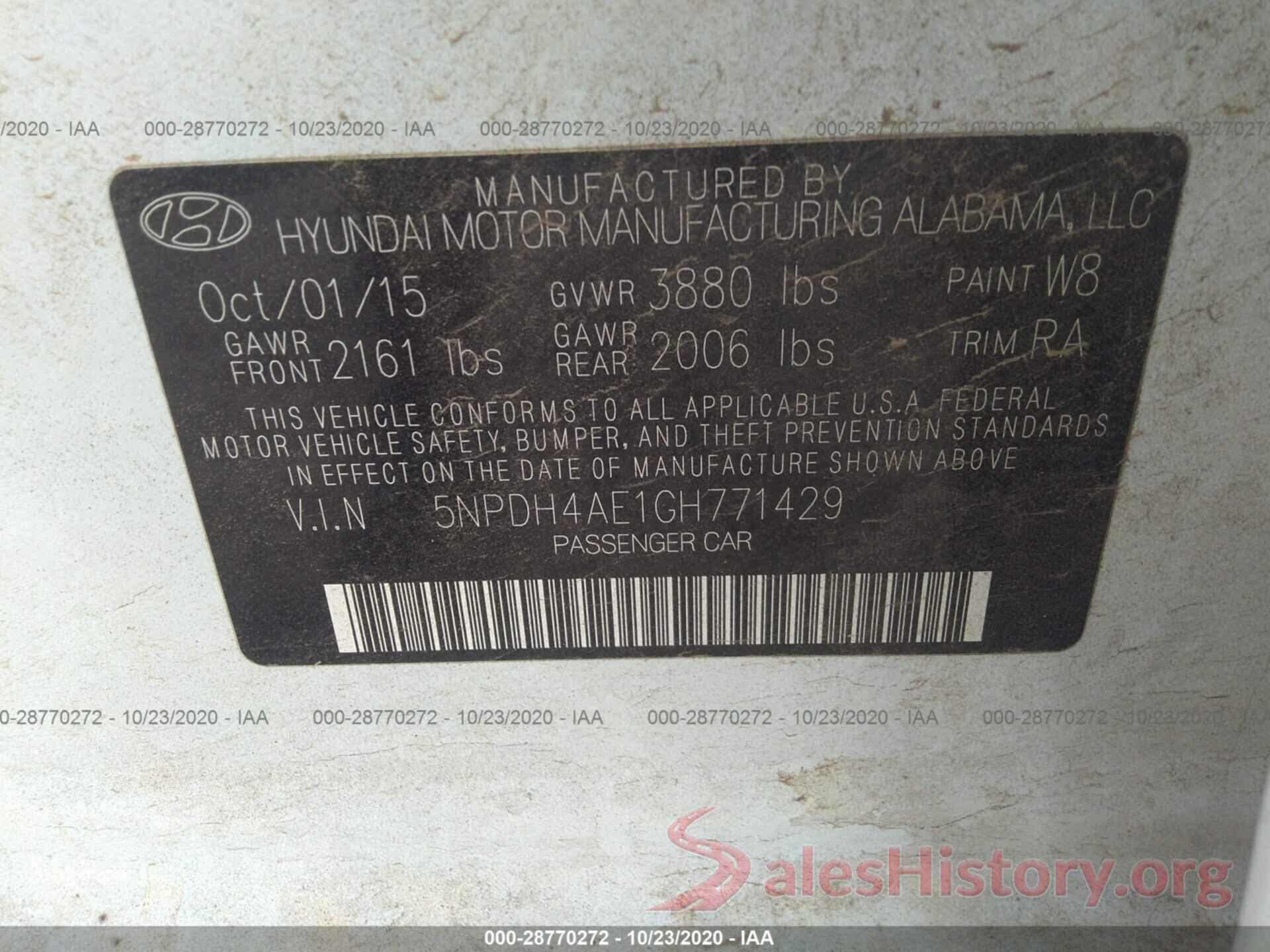 5NPDH4AE1GH771429 2016 HYUNDAI ELANTRA