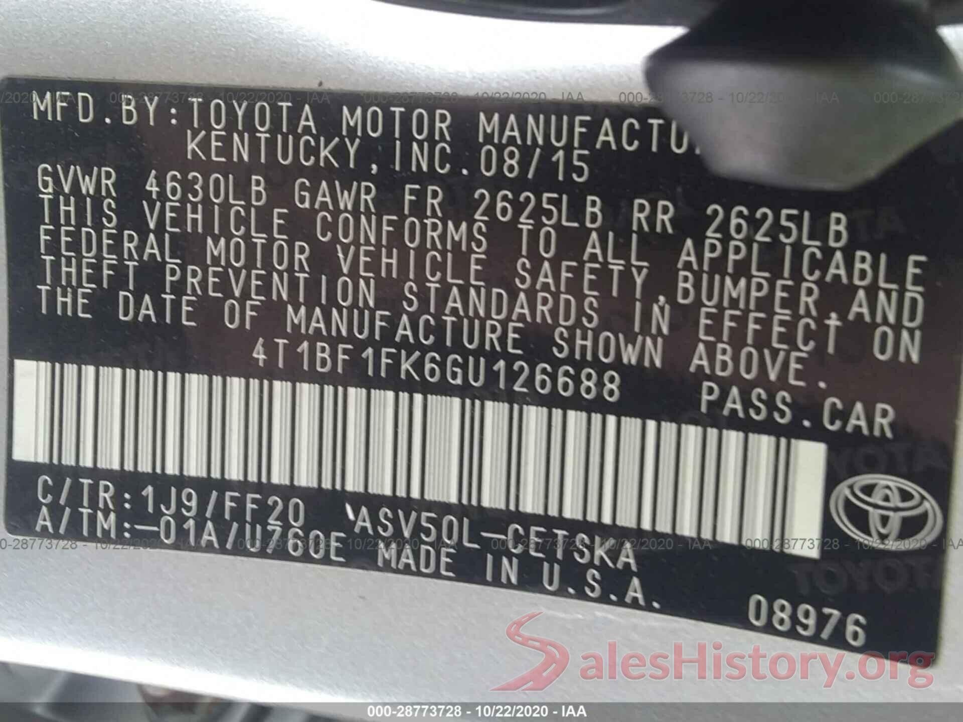 4T1BF1FK6GU126688 2016 TOYOTA CAMRY