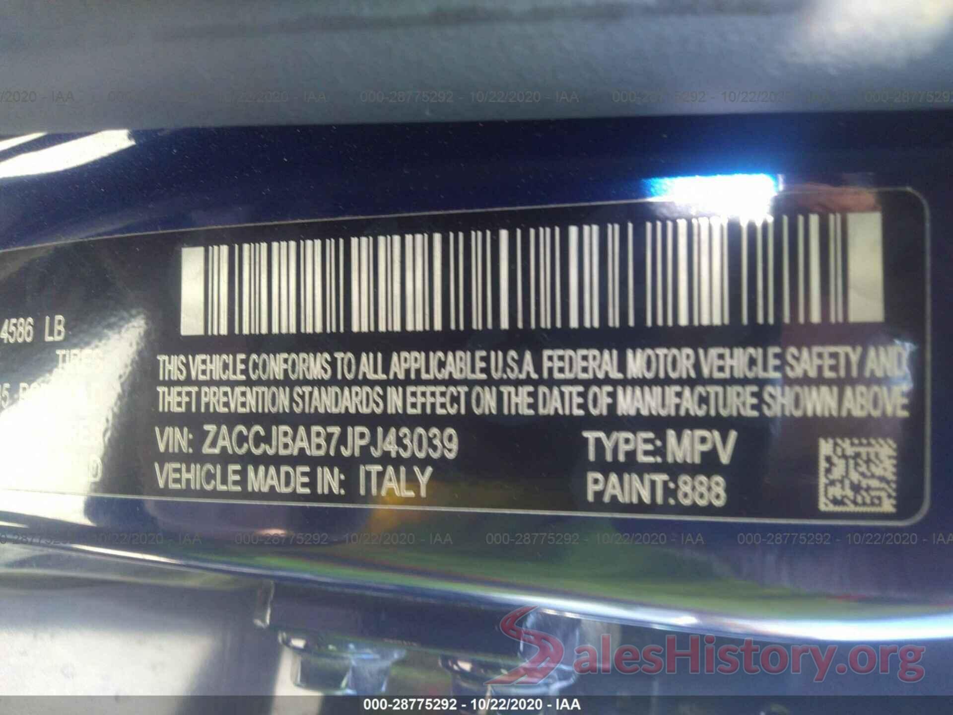 ZACCJBAB7JPJ43039 2018 JEEP RENEGADE