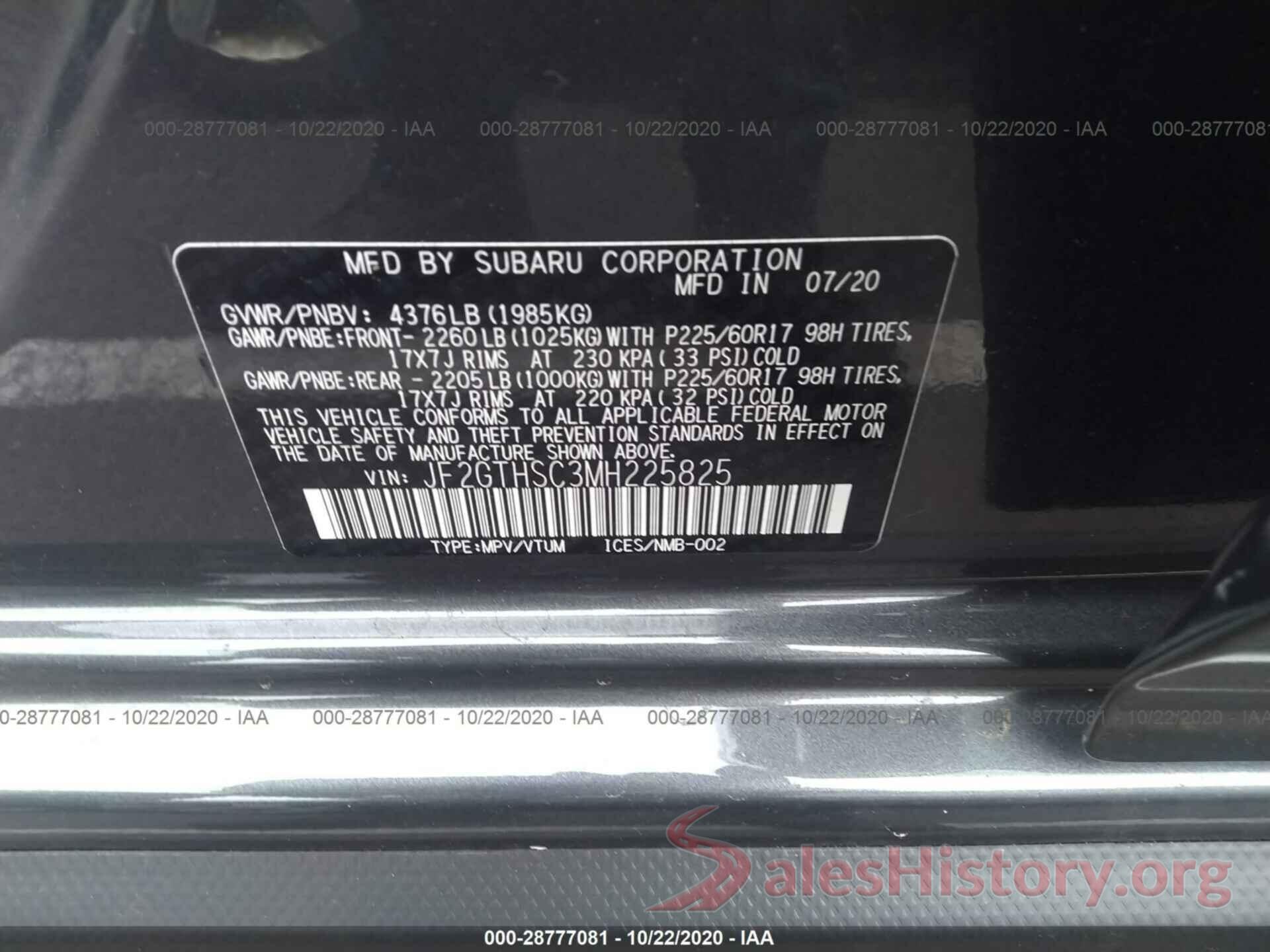 JF2GTHSC3MH225825 2021 SUBARU CROSSTREK