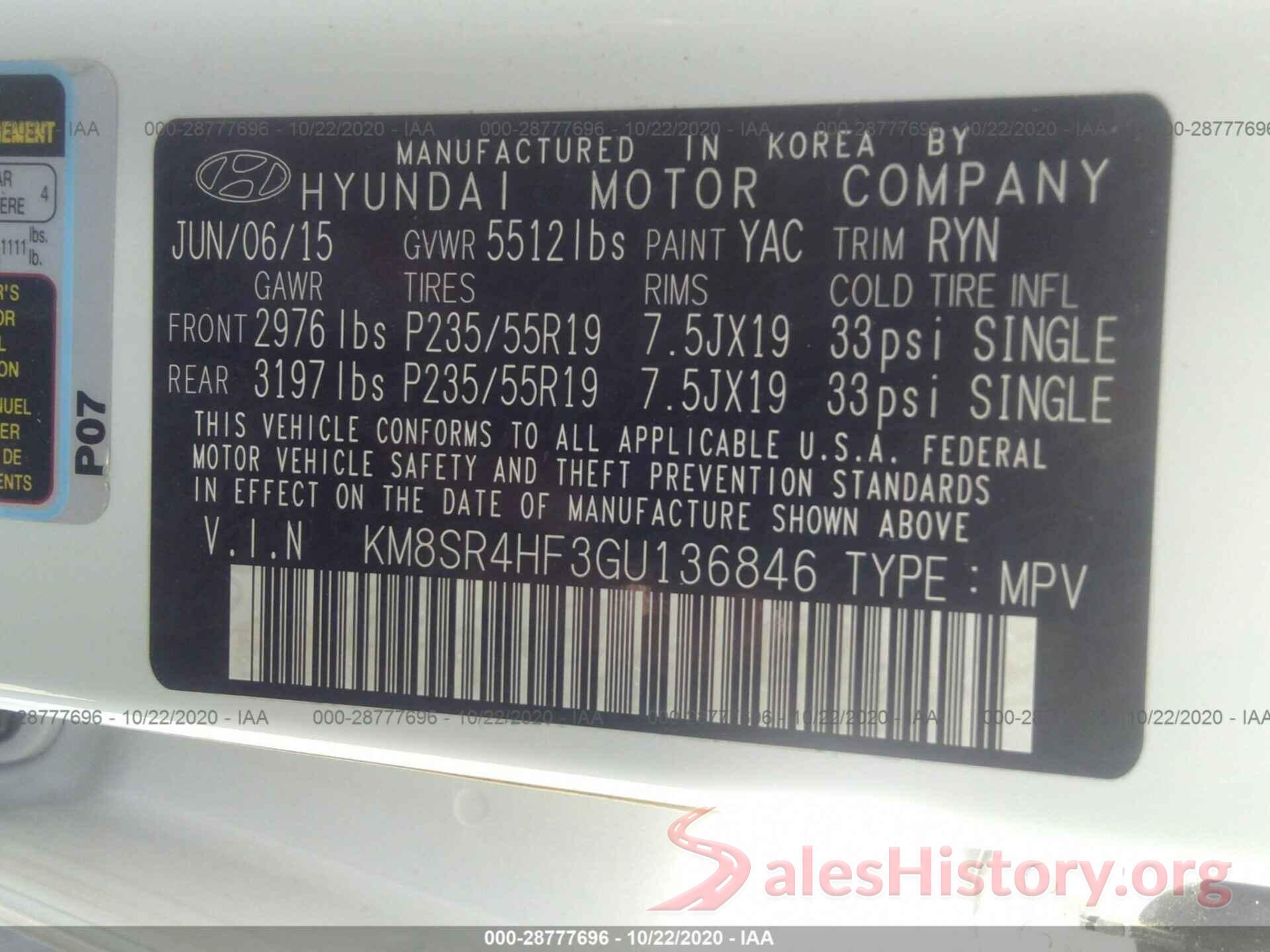 KM8SR4HF3GU136846 2016 HYUNDAI SANTA FE